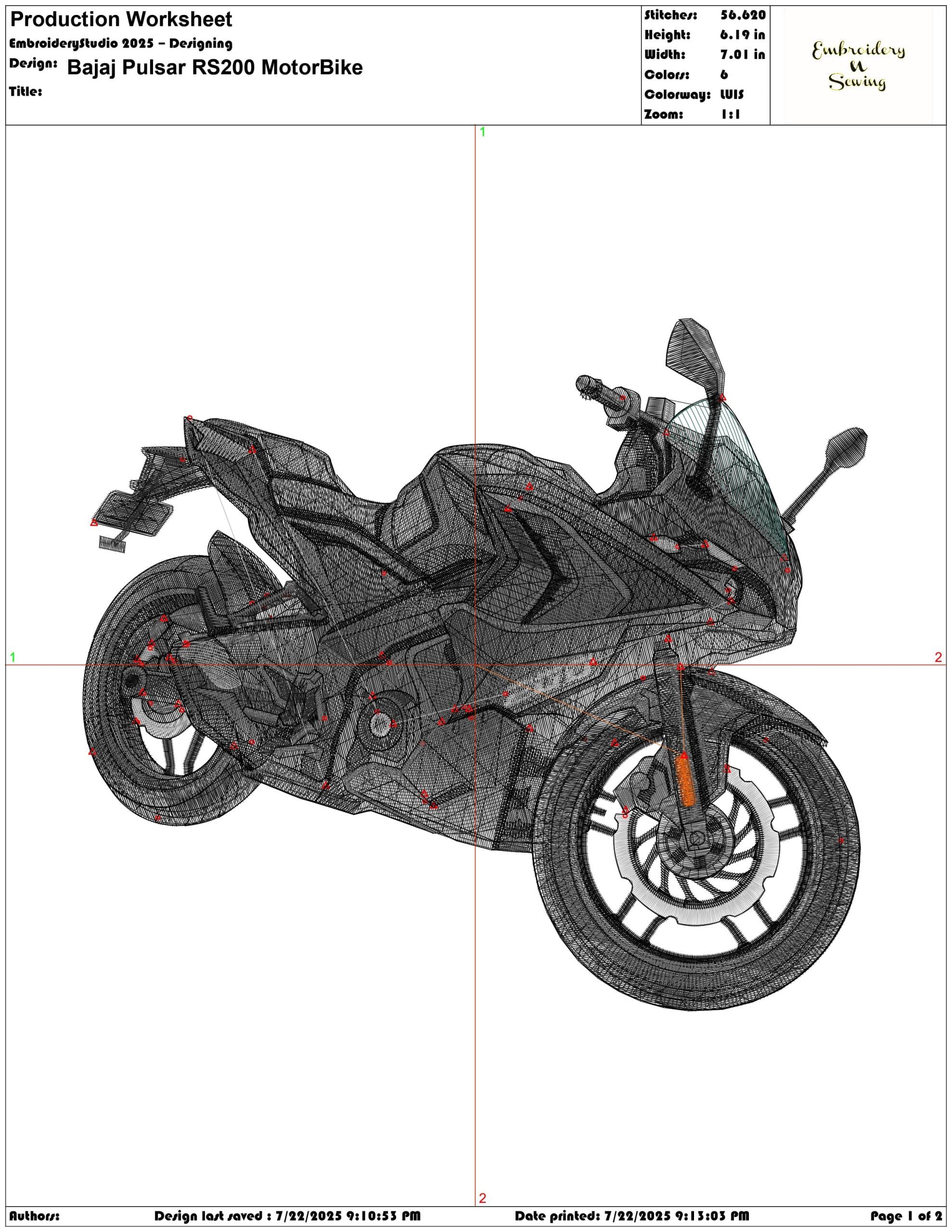 Bajaj Pulsar RS200 MotorBike-Elegant embroidery design file - instant download — view 4