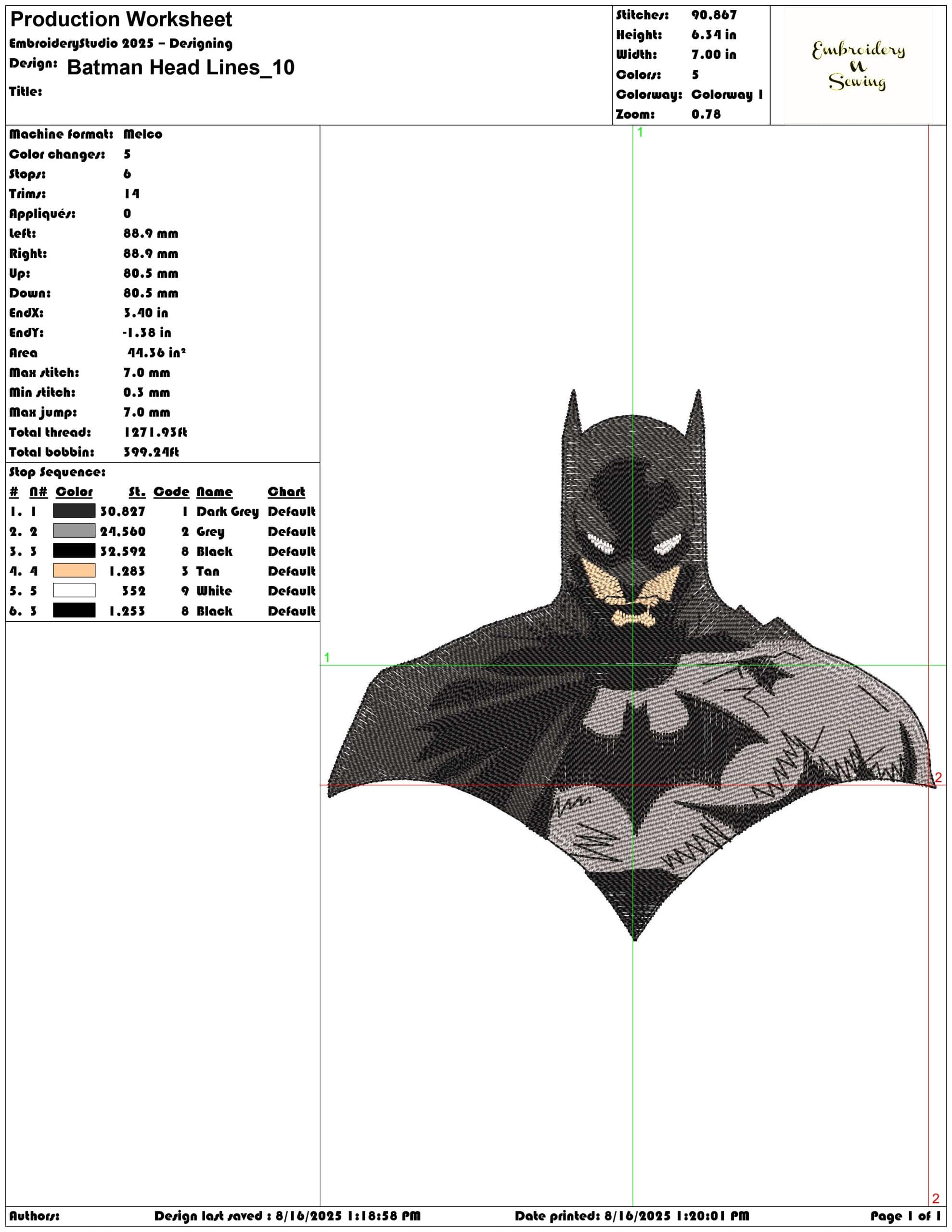 Batman Head Lines-Elegant embroidery design file - instant download — view 3