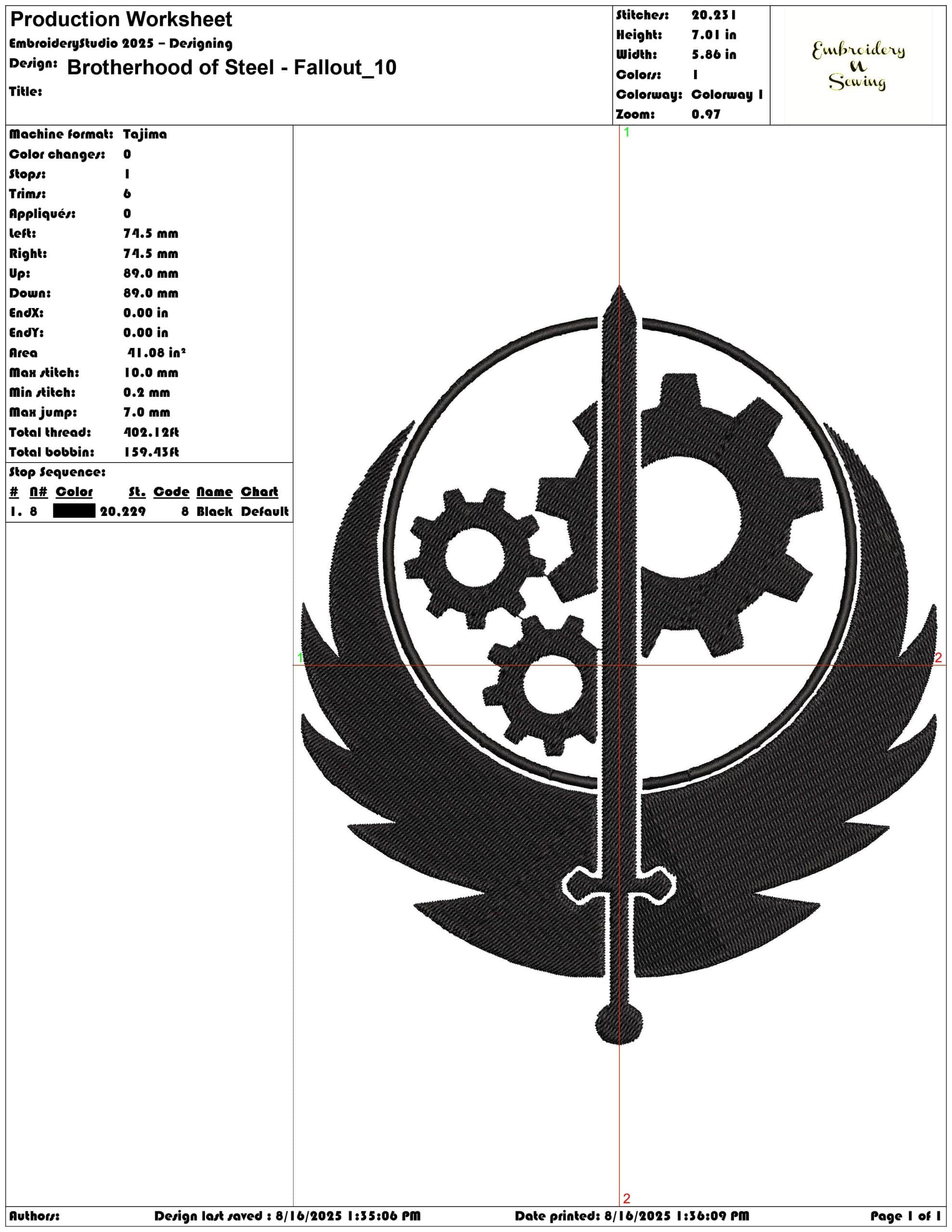 Brotherhood of Steel - Fallout-Elegant embroidery design file - instant download — view 3