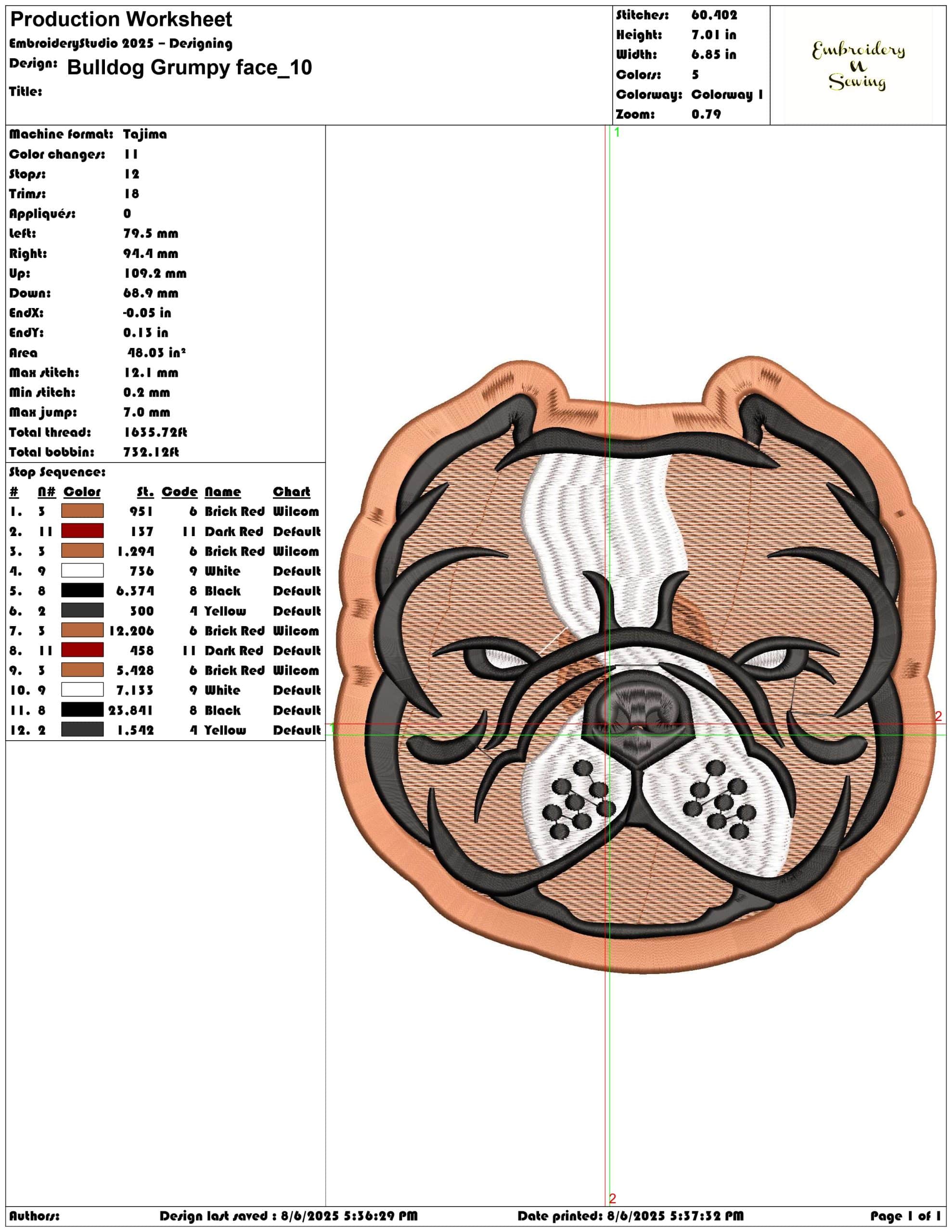 Bulldog Grumpy face-Elegant embroidery design file - instant download — view 3