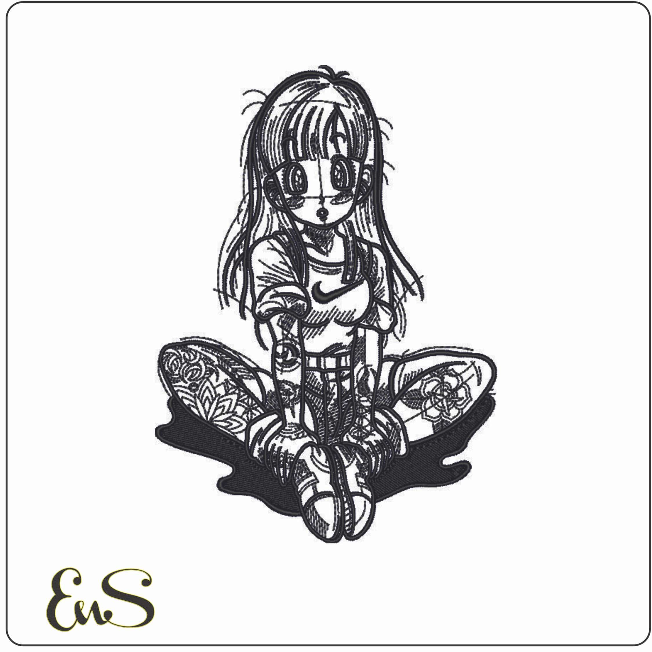 Bulma Line Art Nike - Dragon Ball - Anime-Elegant embroidery design file - instant download