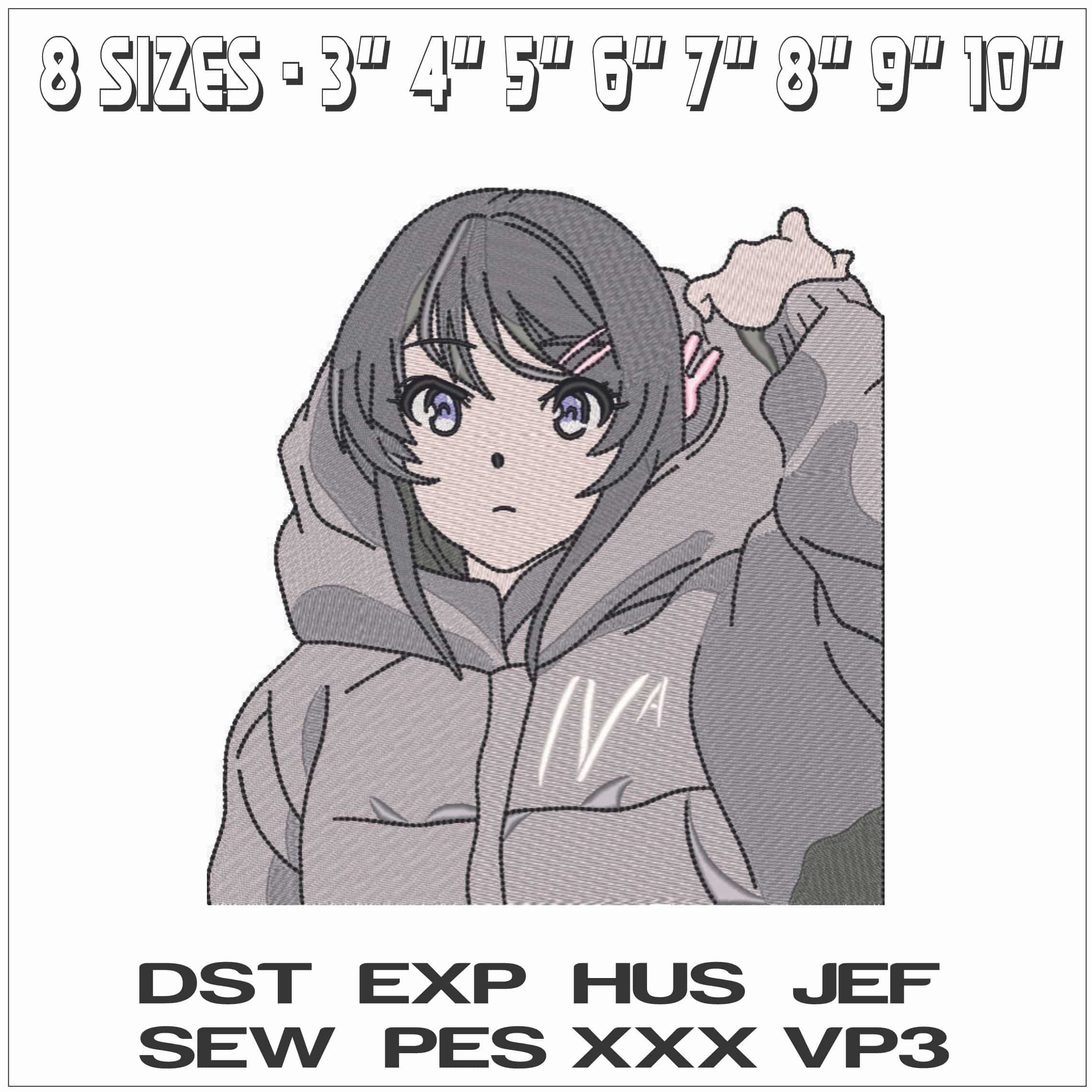 Bunny Girl Senpai in coat - Anime-Elegant embroidery design file - instant download — view 2