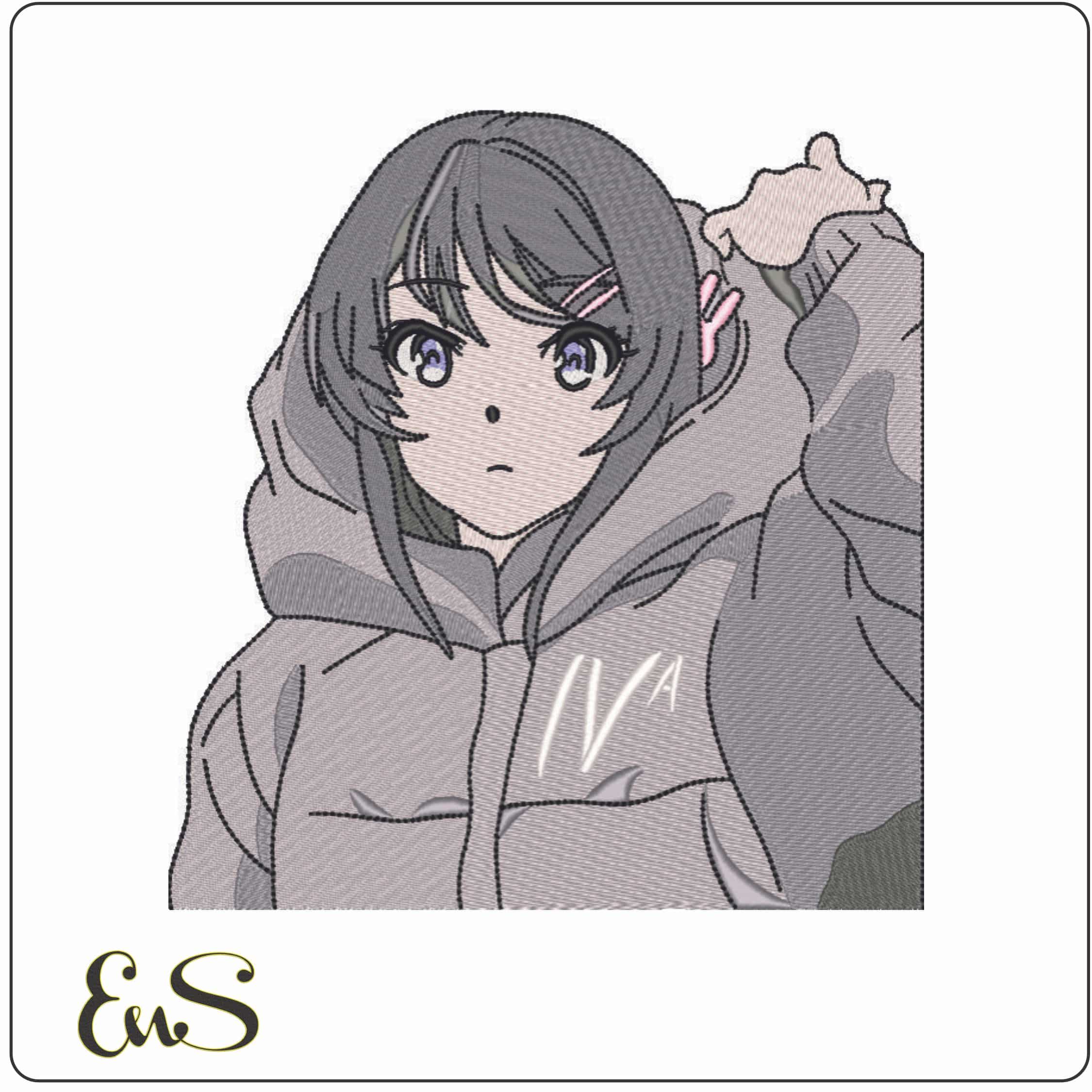 Bunny Girl Senpai in coat - Anime-Elegant embroidery design file - instant download