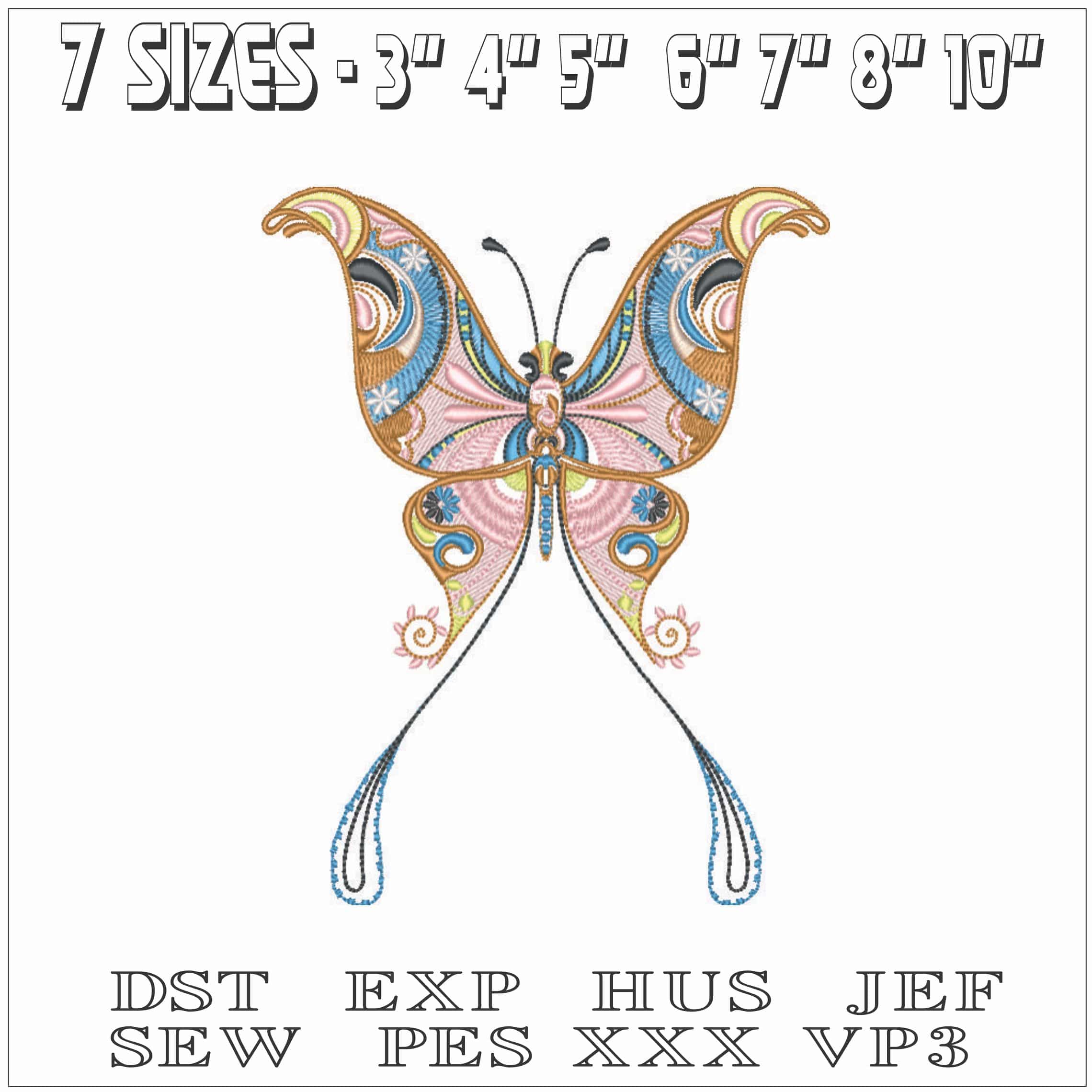 Butterfly Colorful 1970s-Elegant embroidery design file - instant download — view 2