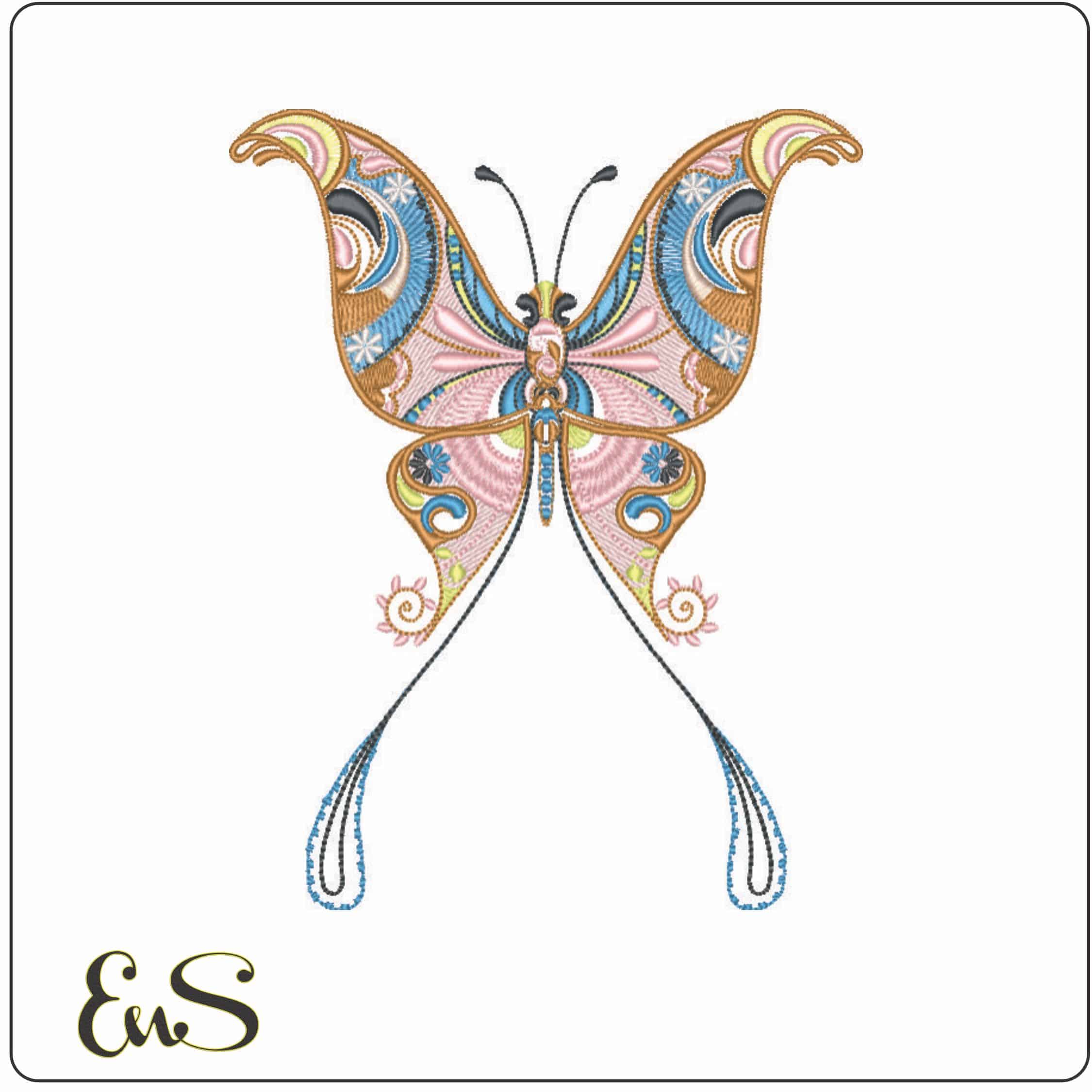 Butterfly Colorful 1970s-Elegant embroidery design file - instant download