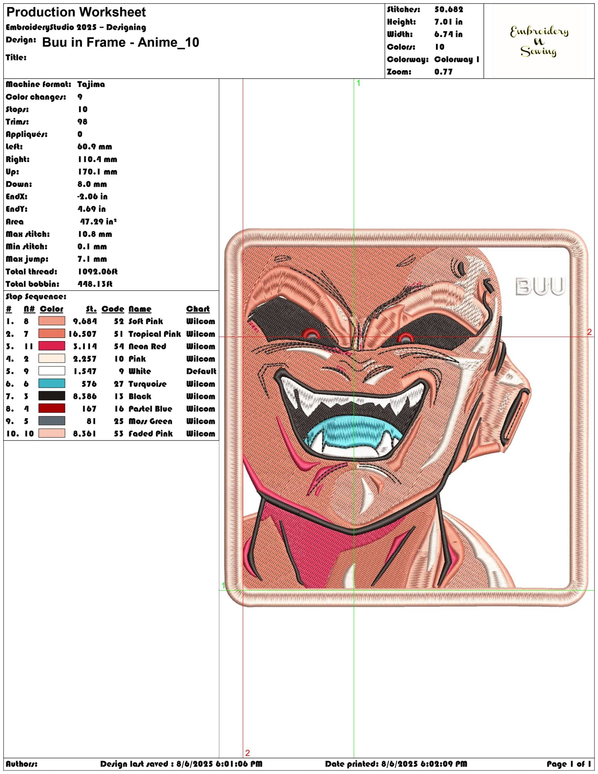 Buu in Frame - Anime-Elegant embroidery design file - instant download — view 3