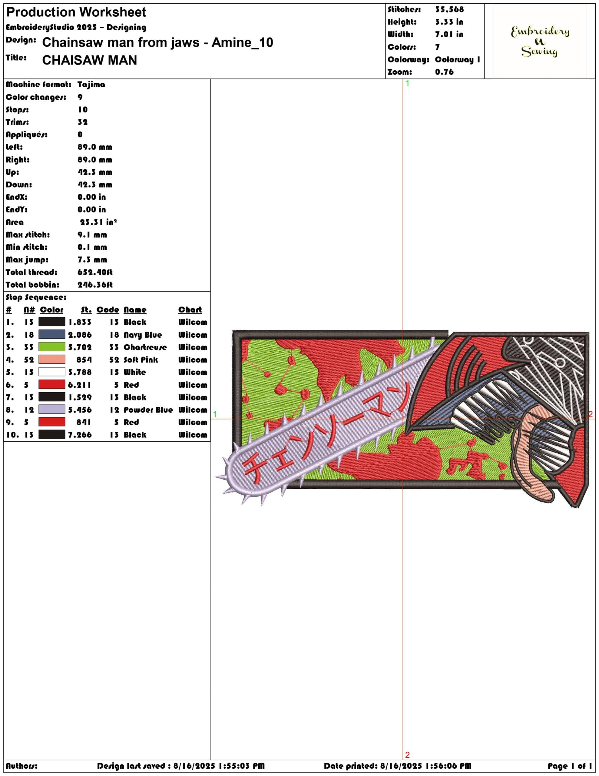 Chainsaw man from jaws - Amine-Elegant embroidery design file - instant download — view 3