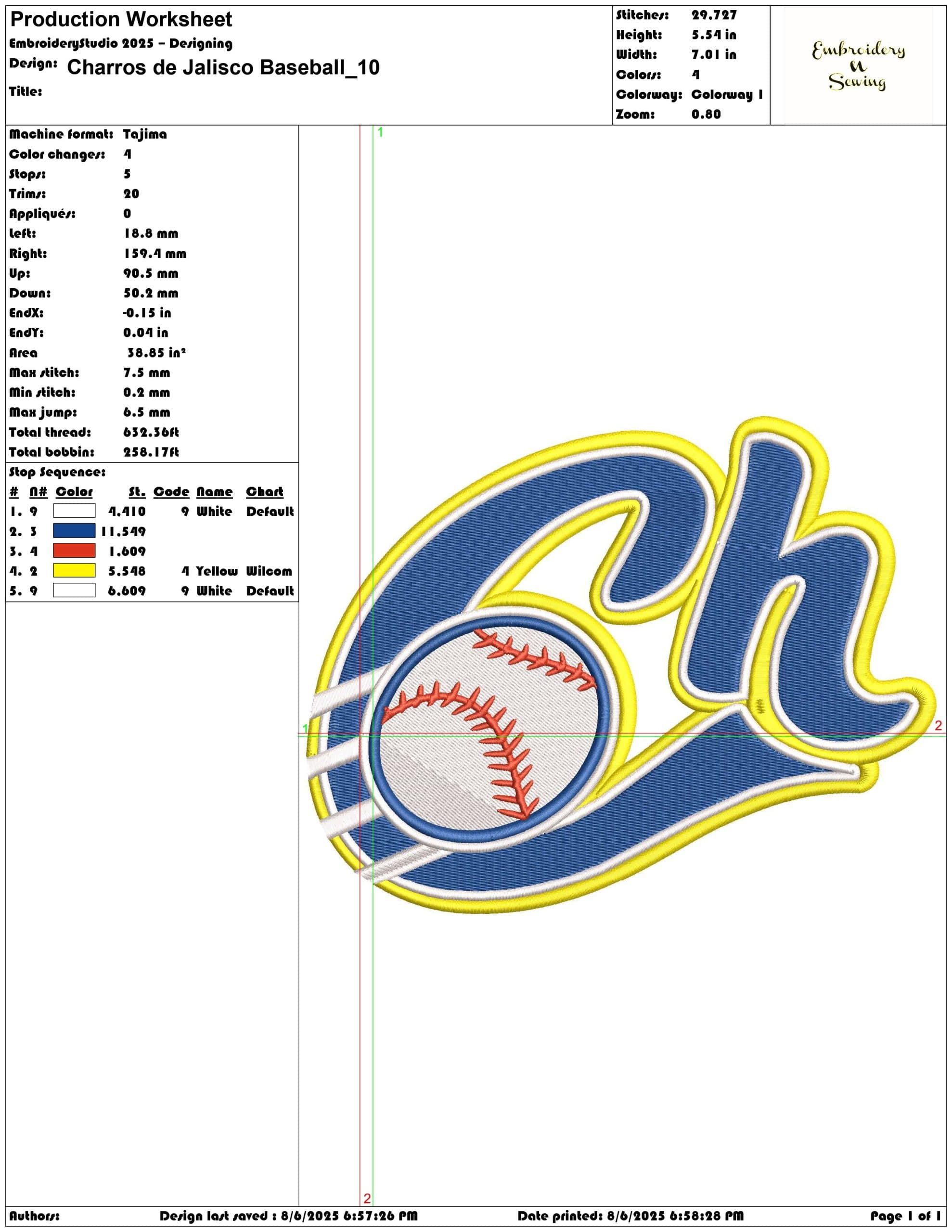 Charros de Jalisco Baseball-Elegant embroidery design file - instant download — view 3
