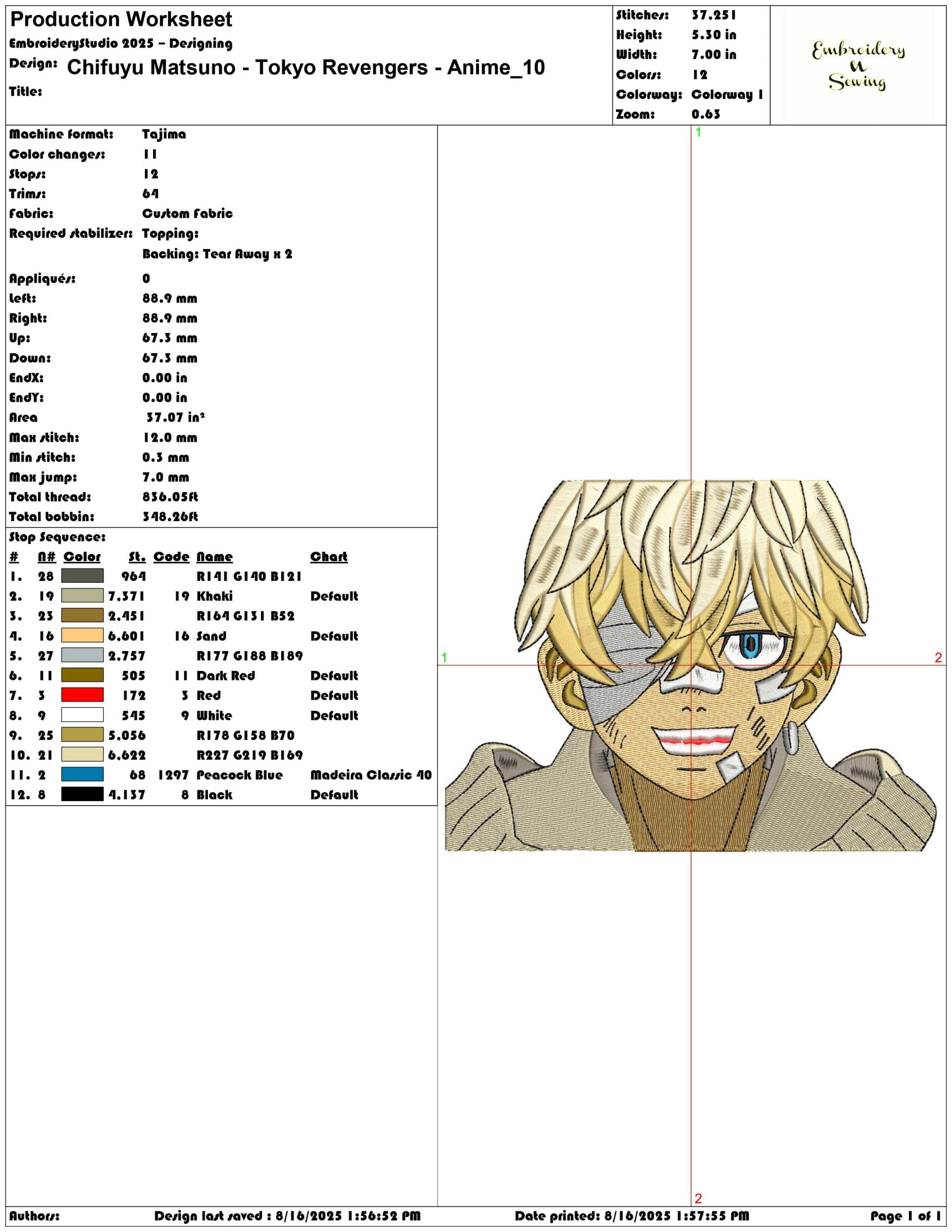 Chifuyu Matsuno - Tokyo Revengers - Anime-Elegant embroidery design file - instant download — view 3