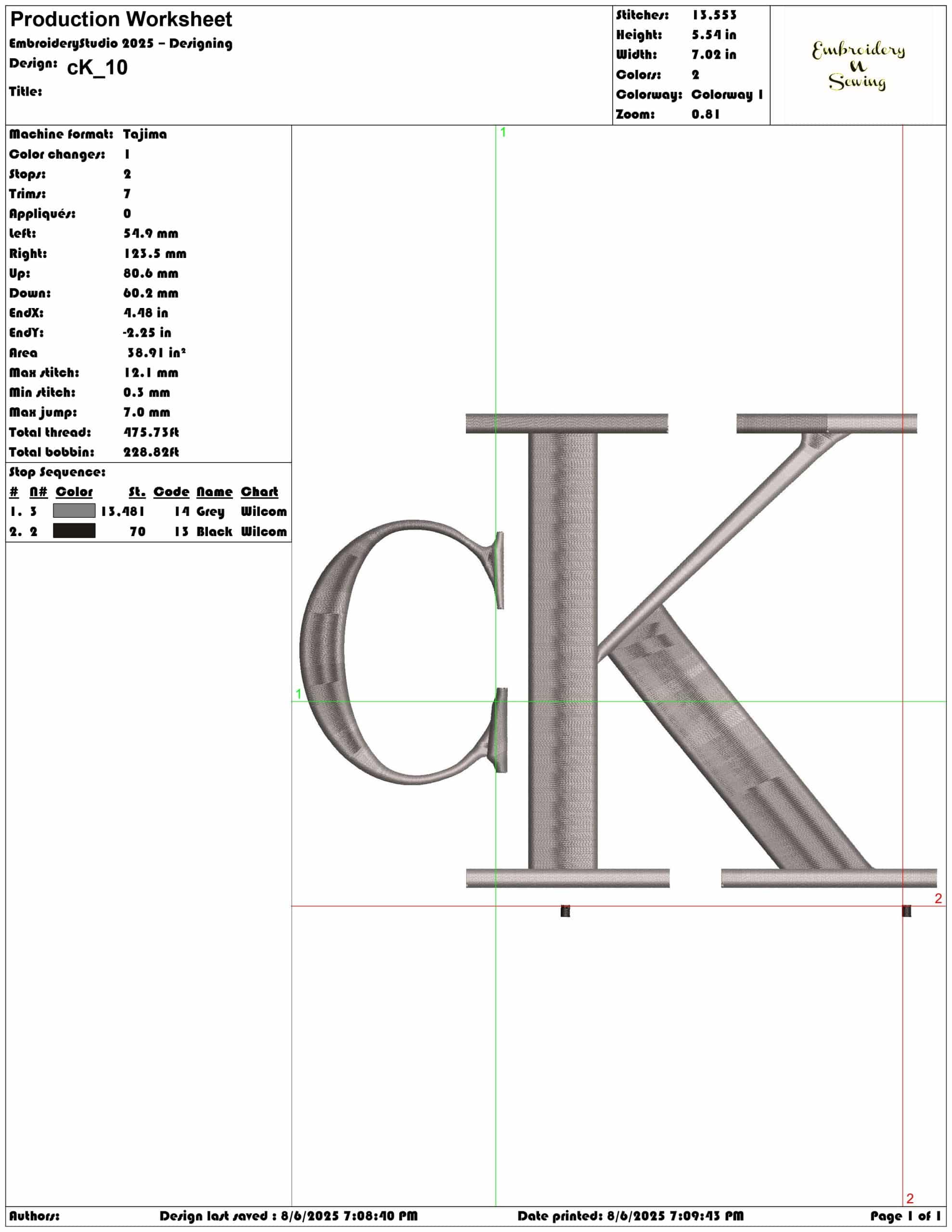 cK Logo-Elegant embroidery design file - instant download — view 3