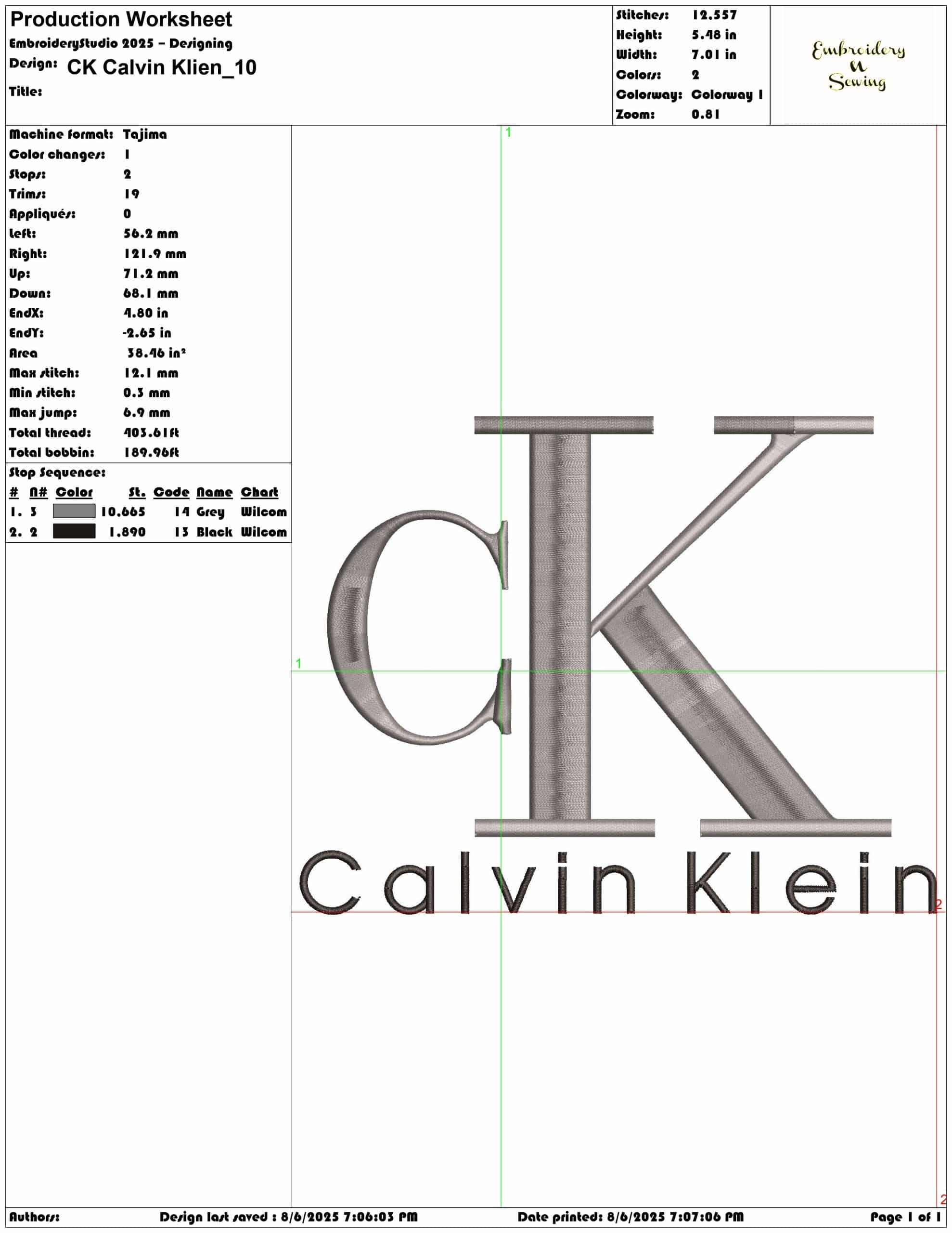 CK Calvin Klien-Elegant embroidery design file - instant download — view 3