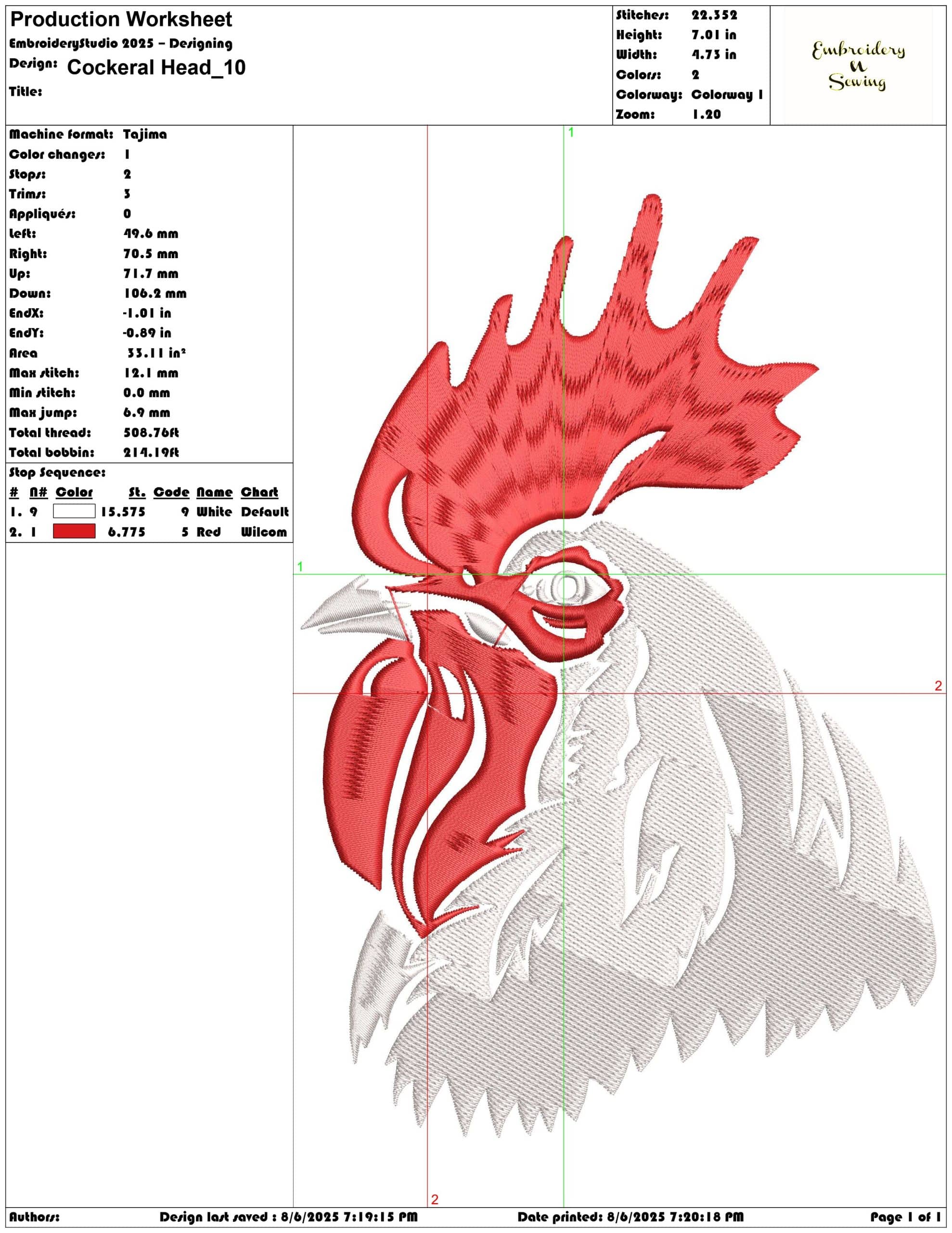 Cockeral Head-Elegant embroidery design file - instant download — view 3