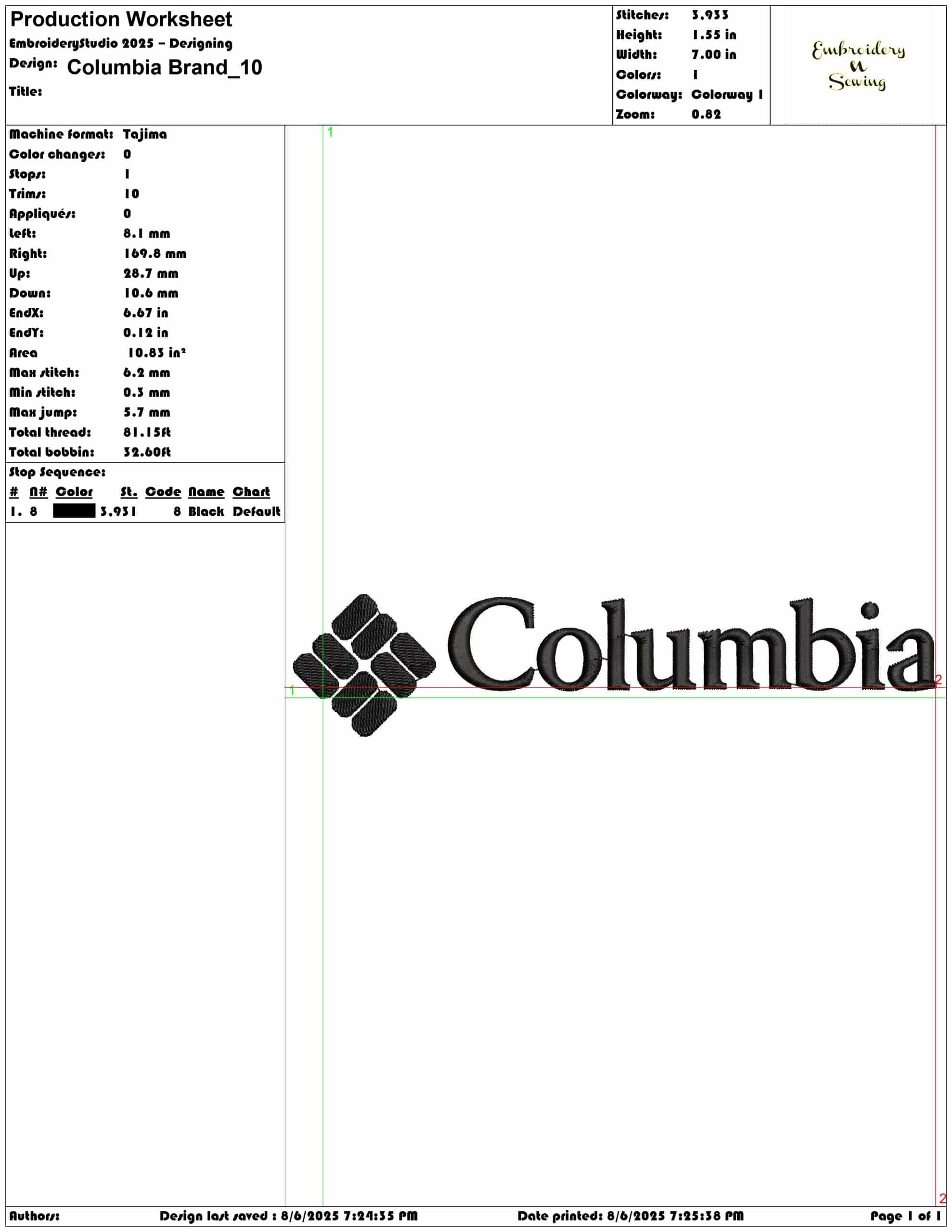 Columbia Brand-Elegant embroidery design file - instant download — view 3