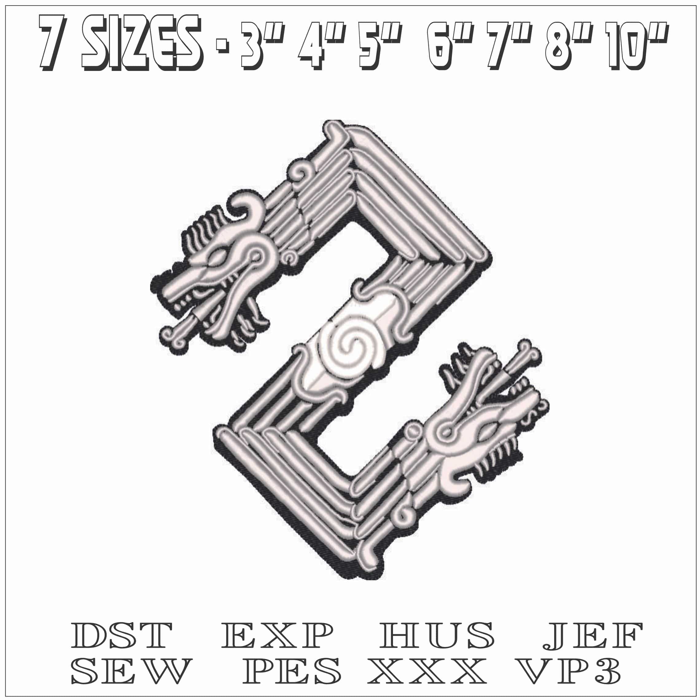 Double headed Mayan Dragon-Elegant embroidery design file - instant download — view 2