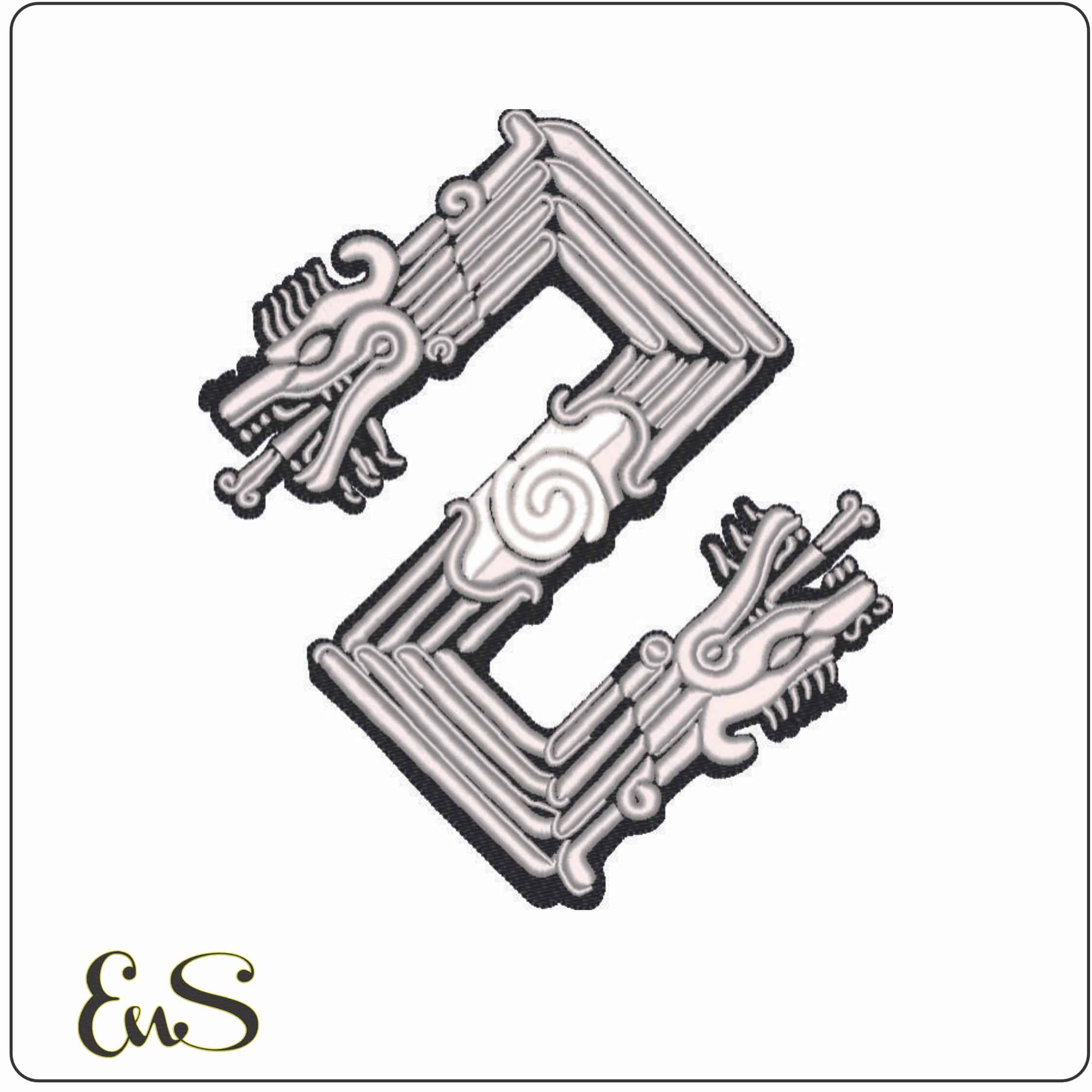 Double headed Mayan Dragon-Elegant embroidery design file - instant download