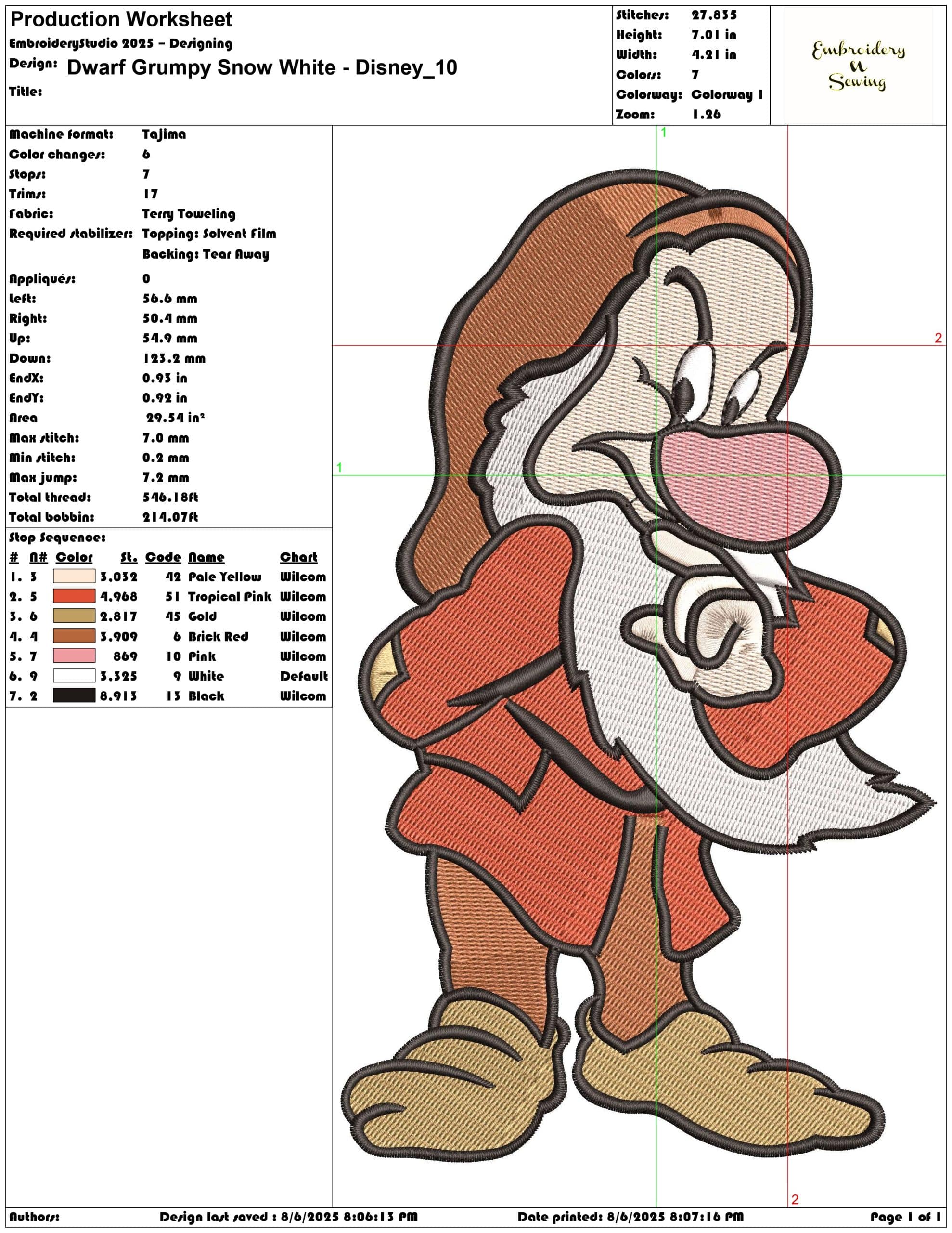 Dwarf Grumpy Snow White - Disney-Elegant embroidery design file - instant download — view 3