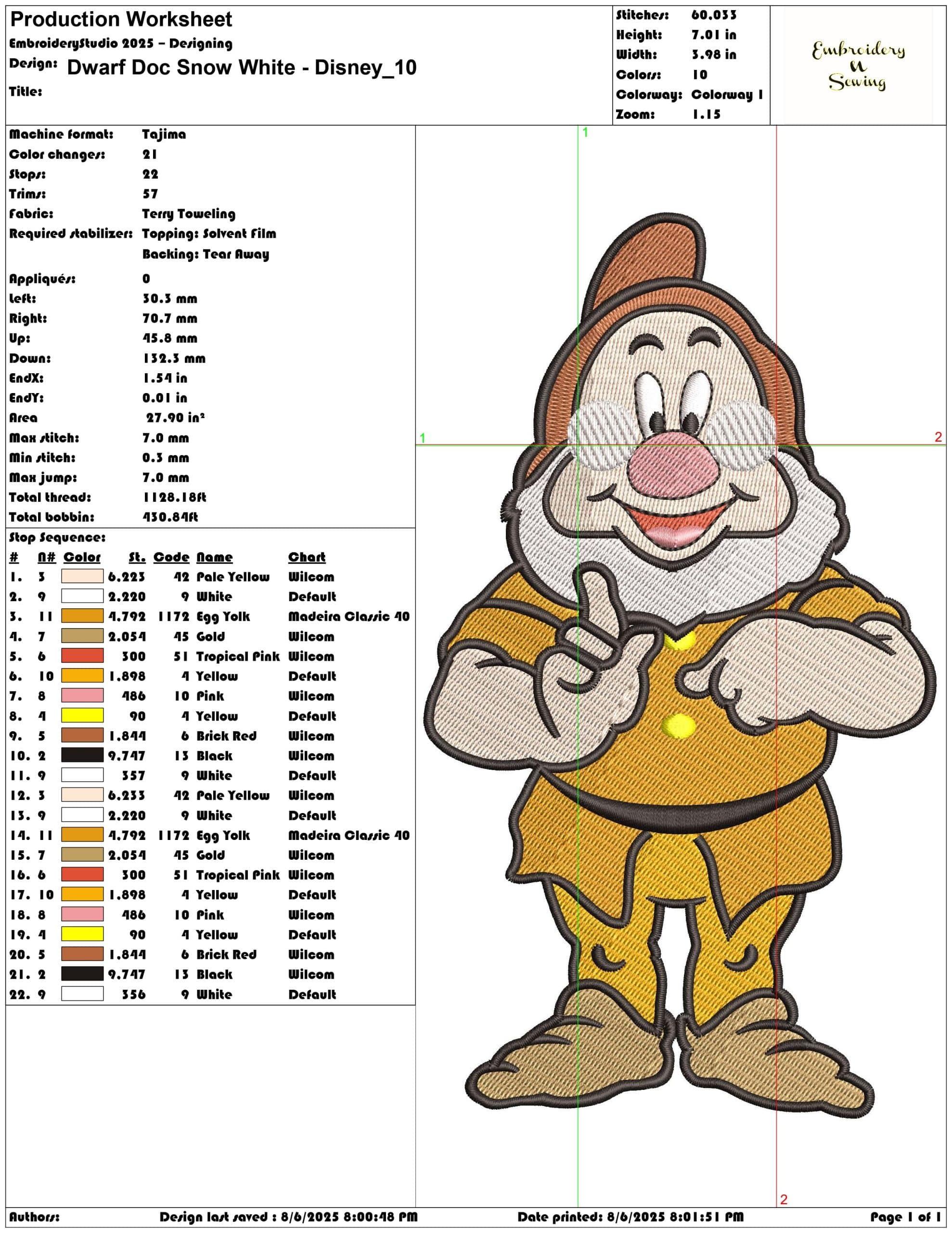 Dwarf Doc Snow White - Disney-Elegant embroidery design file - instant download — view 3