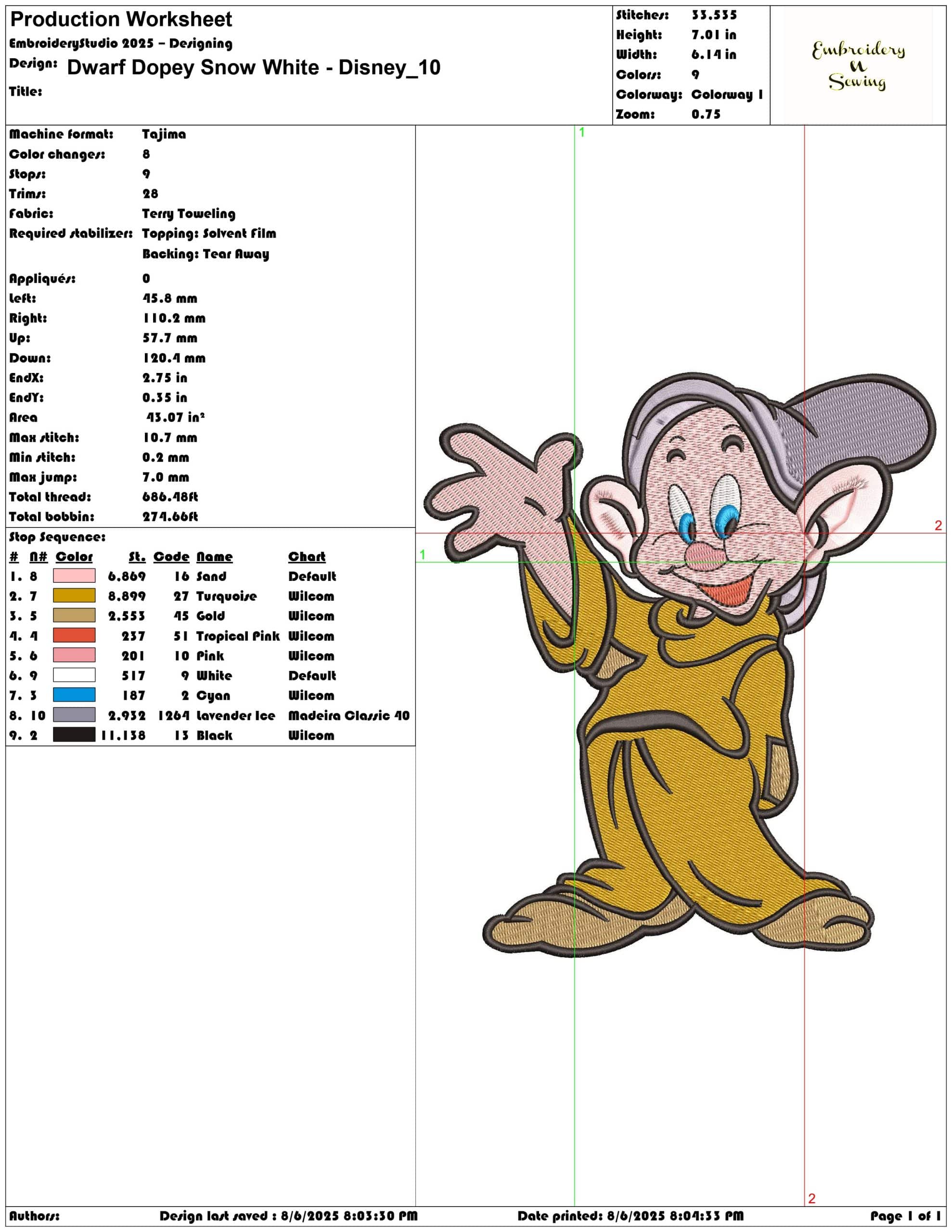 Dwarf Dopey Snow White - Disney-Elegant embroidery design file - instant download — view 3