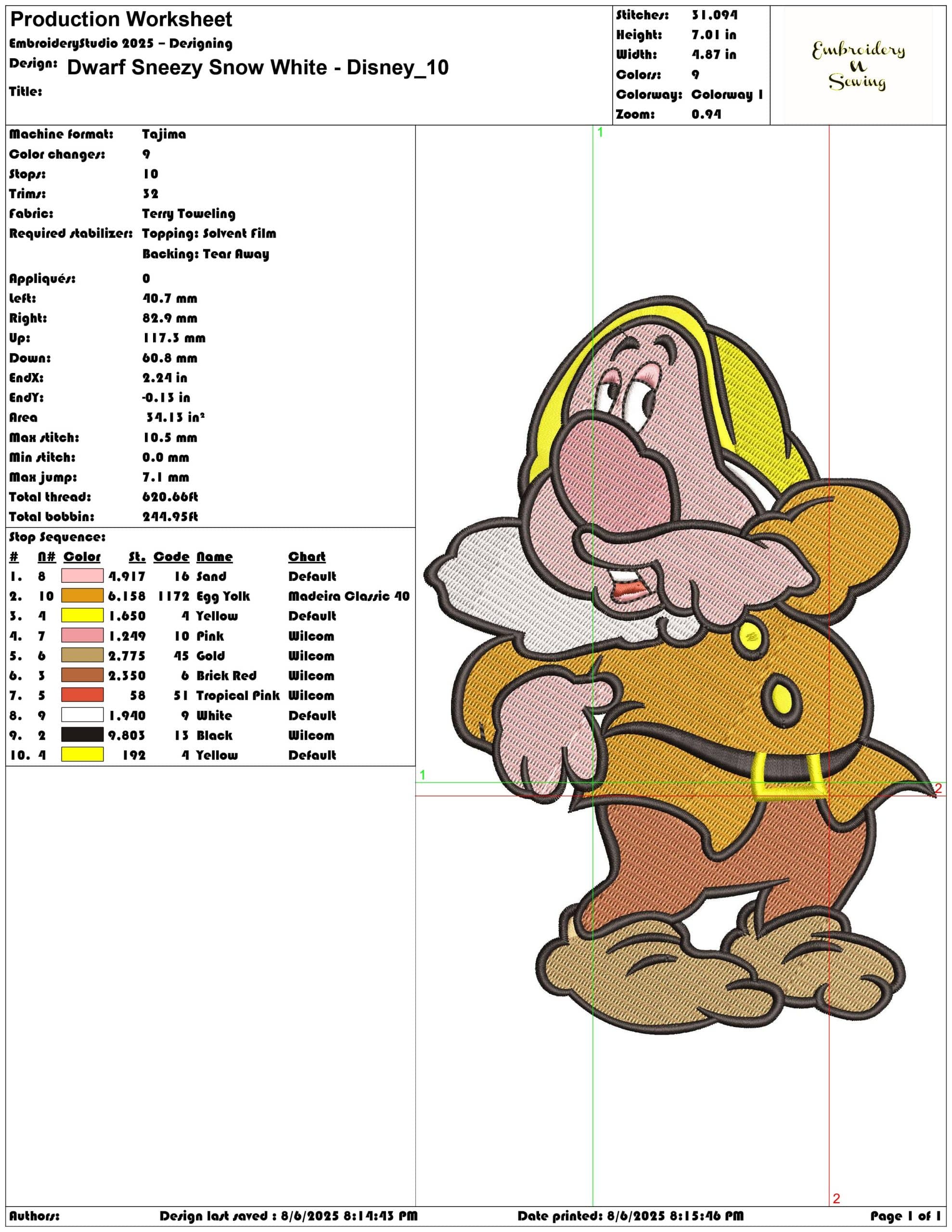 Dwarf Sneezy Snow White - Disney-Elegant embroidery design file - instant download — view 3