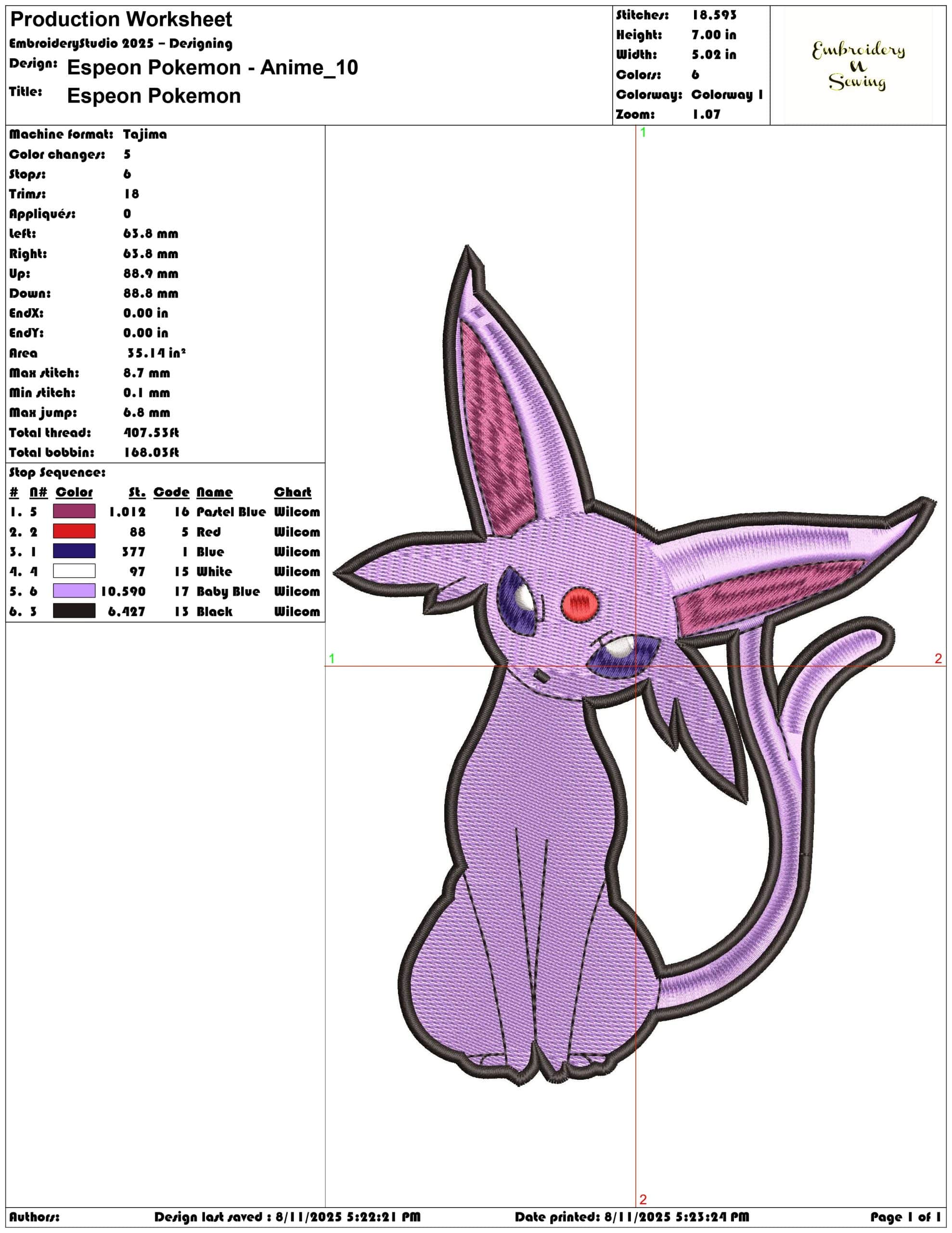 Espeon Pokemon - Anime-Elegant embroidery design file - instant download — view 3