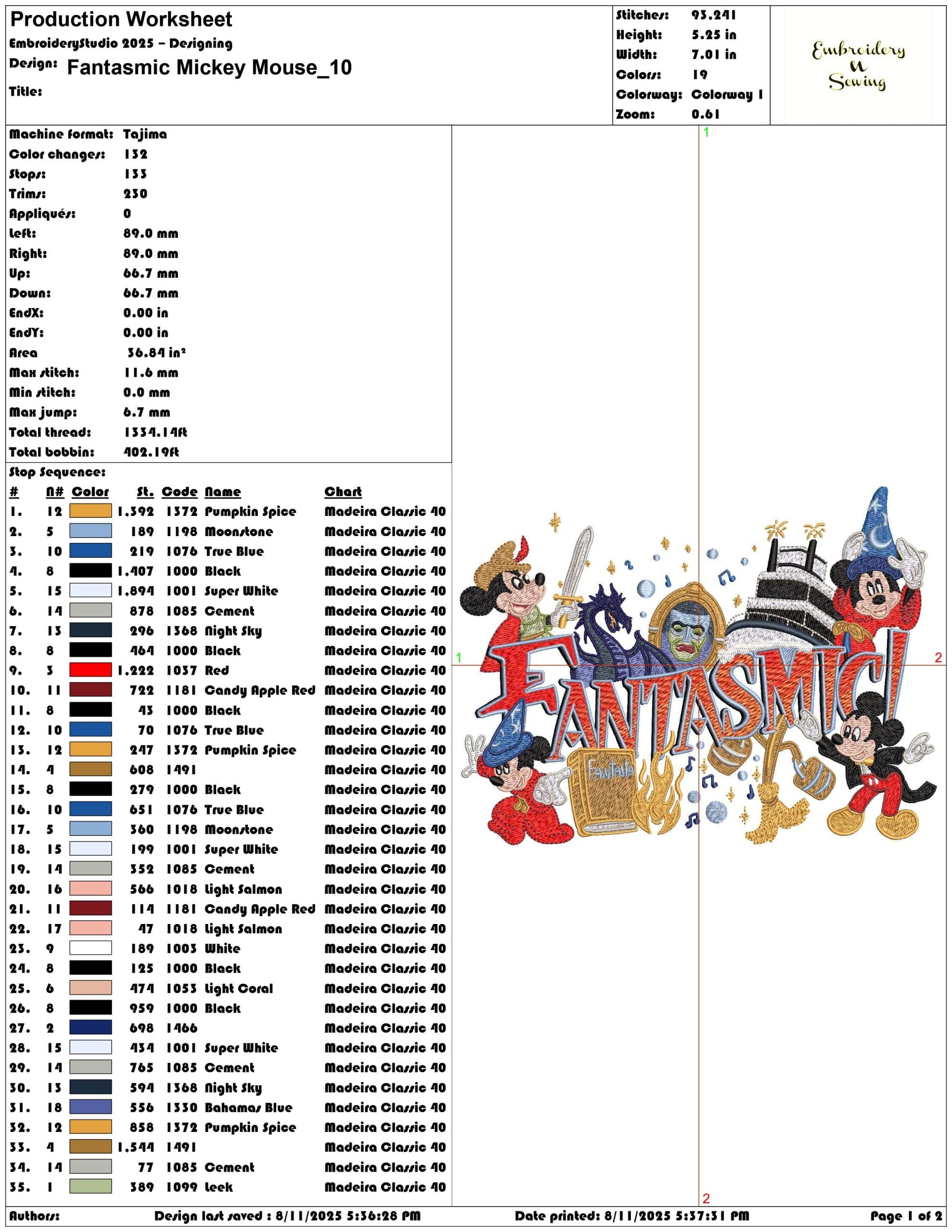 Fantasmic Mickey Mouse-Elegant embroidery design file - instant download — view 4
