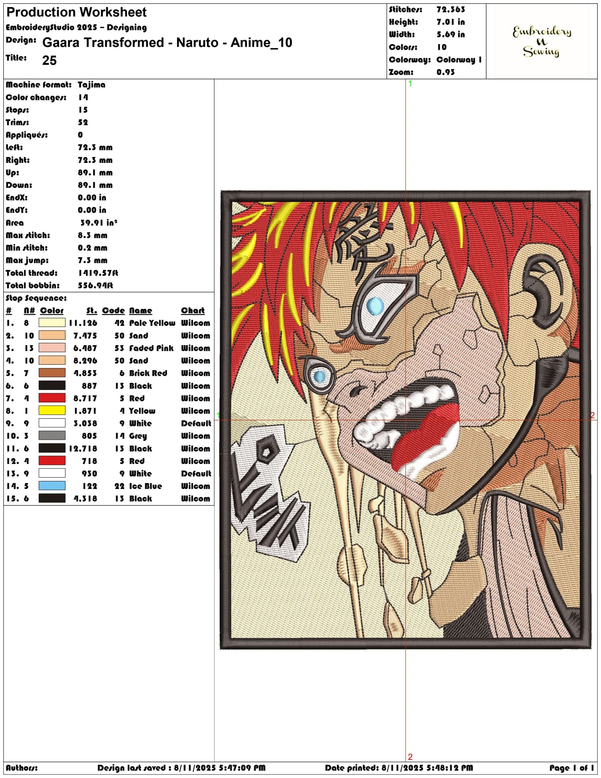 Gaara Transformed - Naruto - Anime-Elegant embroidery design file - instant download — view 3