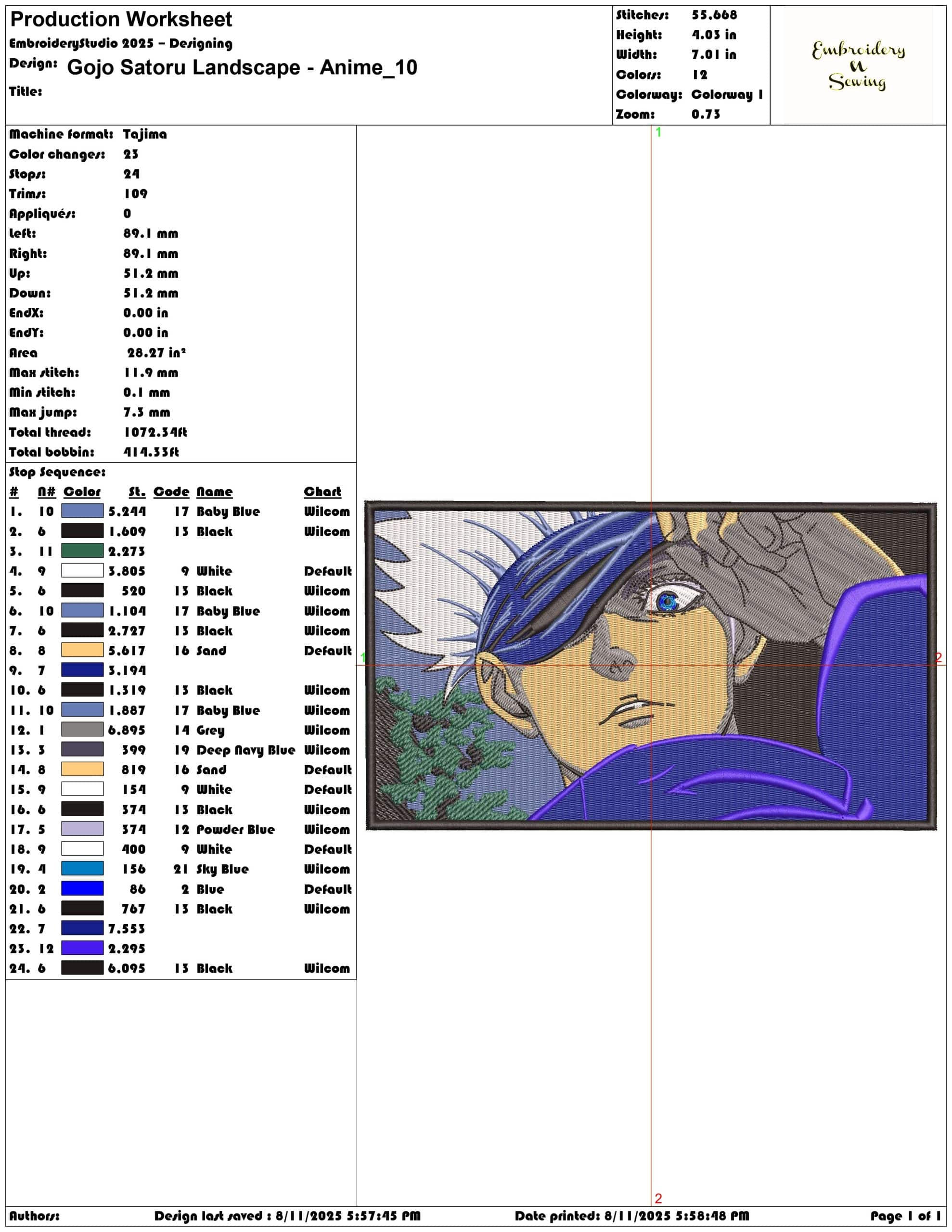 Gojo Satoru Landscape - Anime-Elegant embroidery design file - instant download — view 3