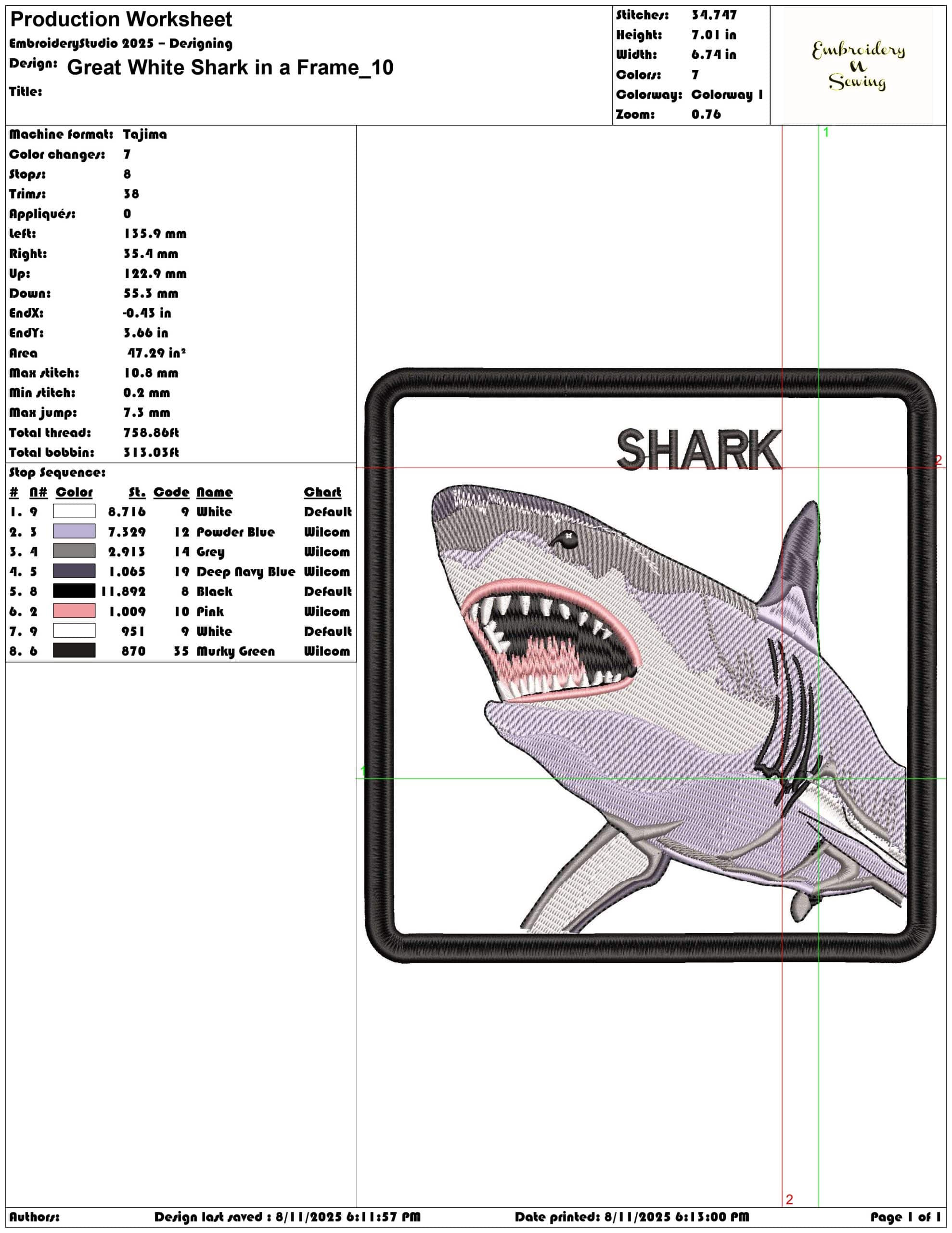 Great White Shark in a Frame-Elegant embroidery design file - instant download — view 3