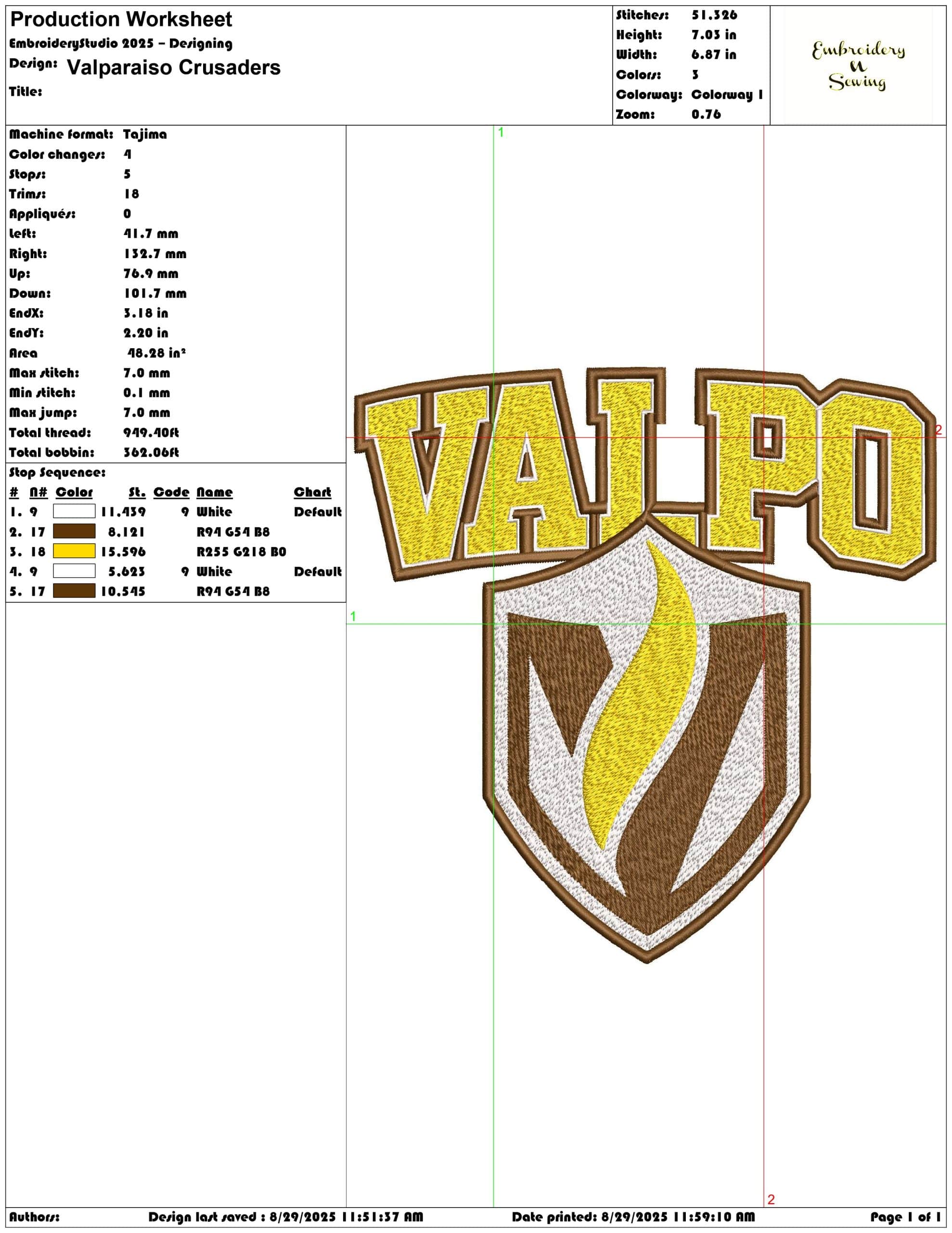 Valparaiso Beacons Crusaders logo including Small embroidery design - Brown Field Stadium- Logo  embroidery machine pattern embroidery file — view 3