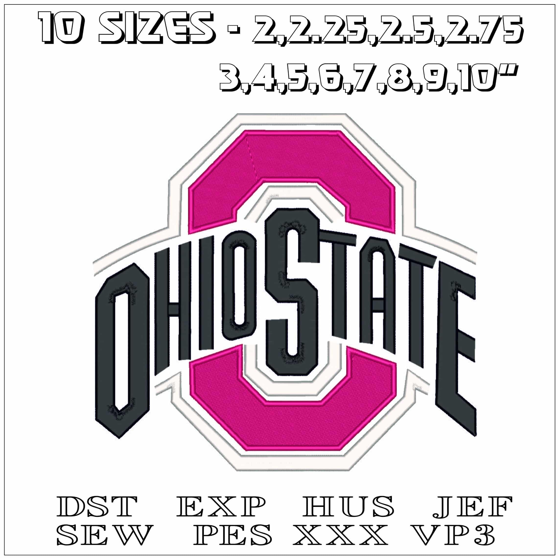 Ohio State including small embroidery design - Ohio State University embroidery machine pattern embroidery file — view 2