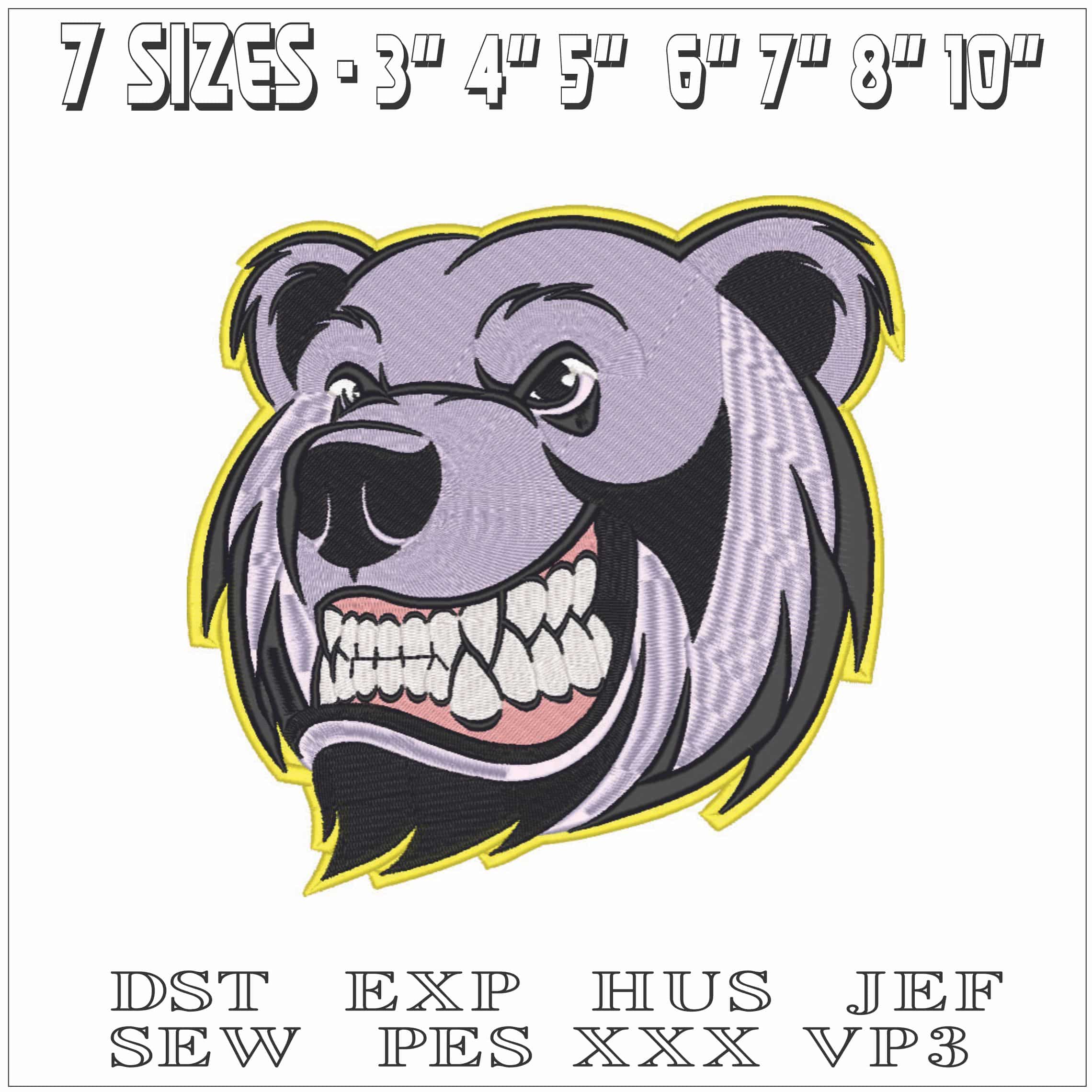 Grizzly Bear Head with Teeth-Elegant embroidery design file - instant download — view 2