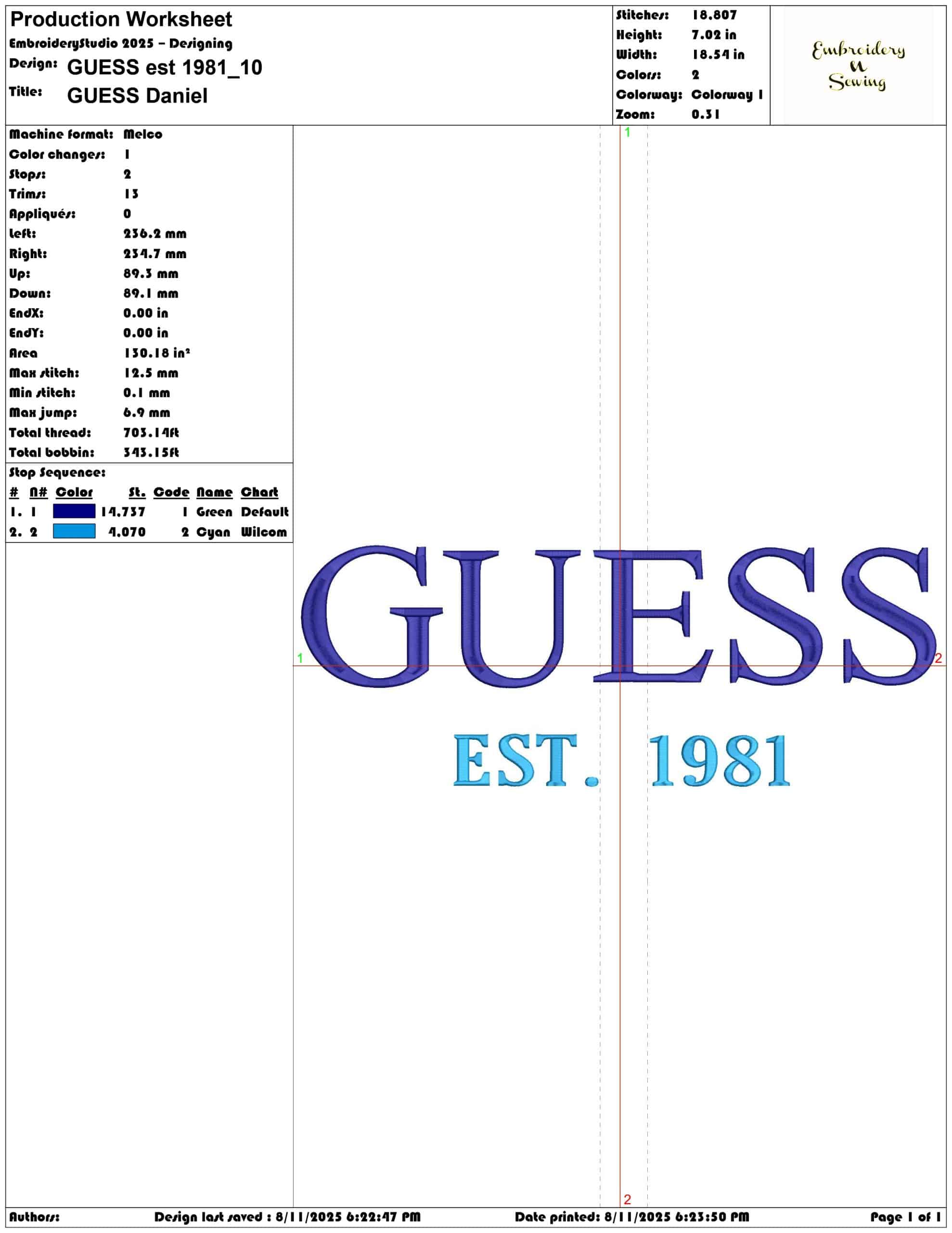 GUESS est 1981-Elegant embroidery design file - instant download — view 3