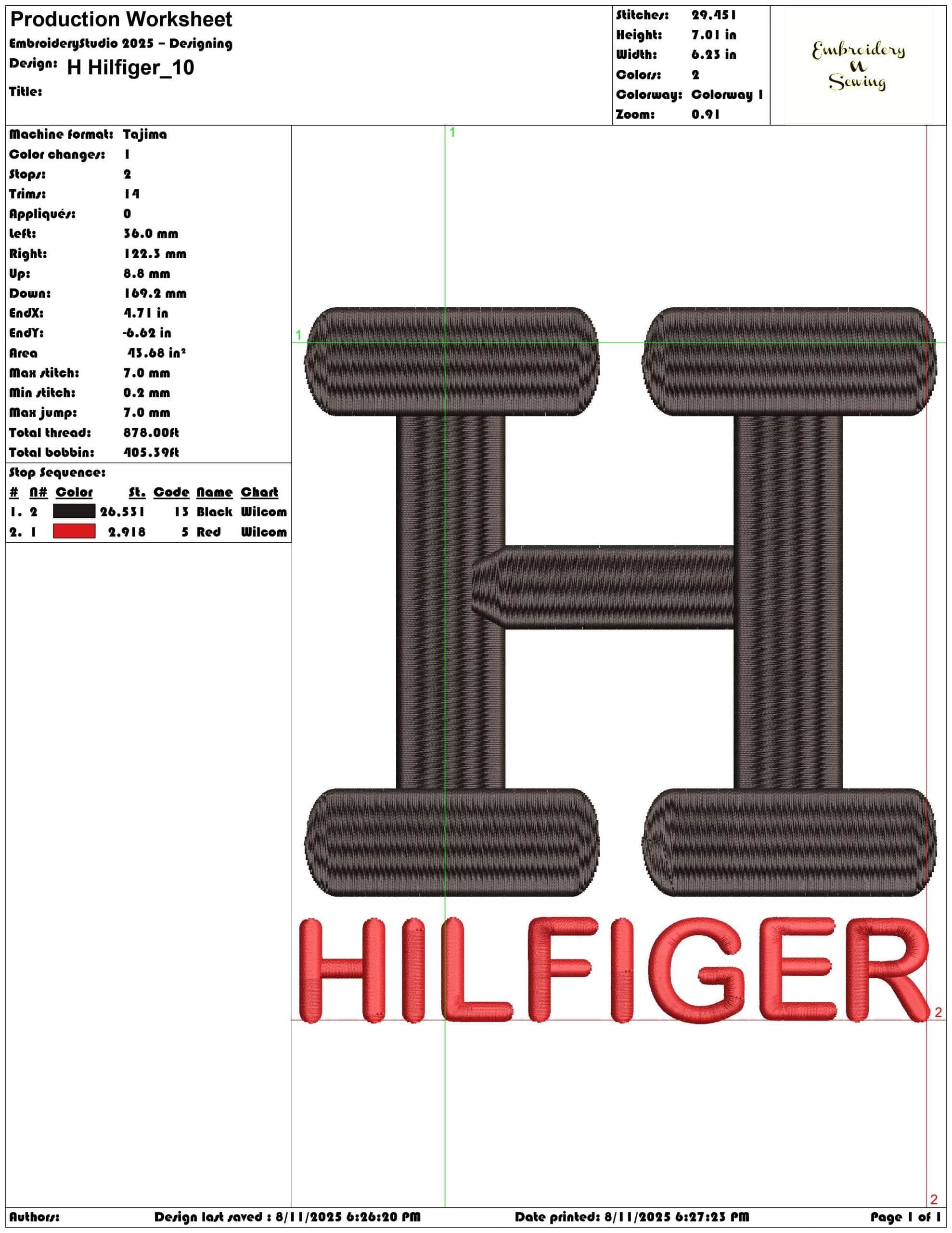 H Hilfiger-Elegant embroidery design file - instant download — view 3