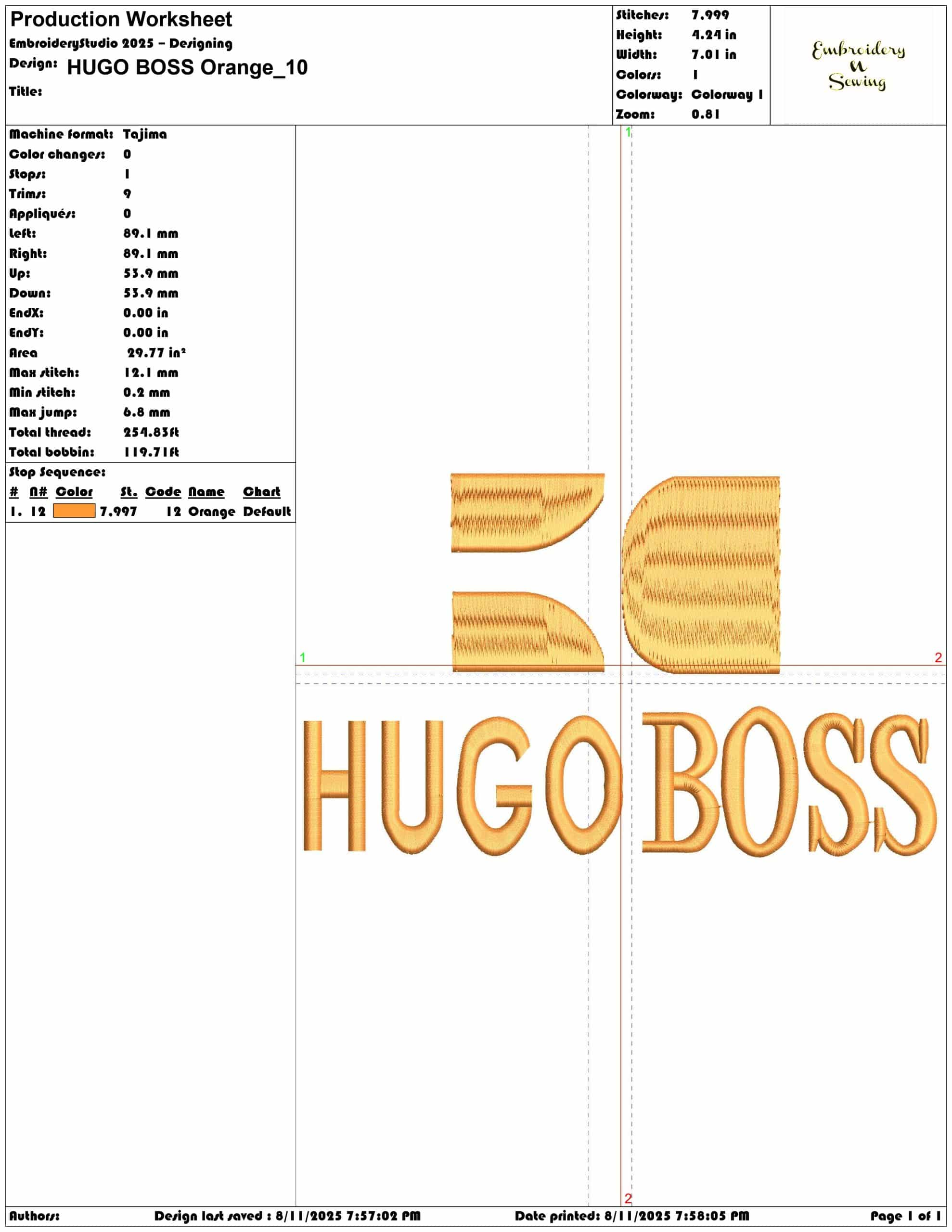 HUGO BOSS Orange-Elegant embroidery design file - instant download — view 3