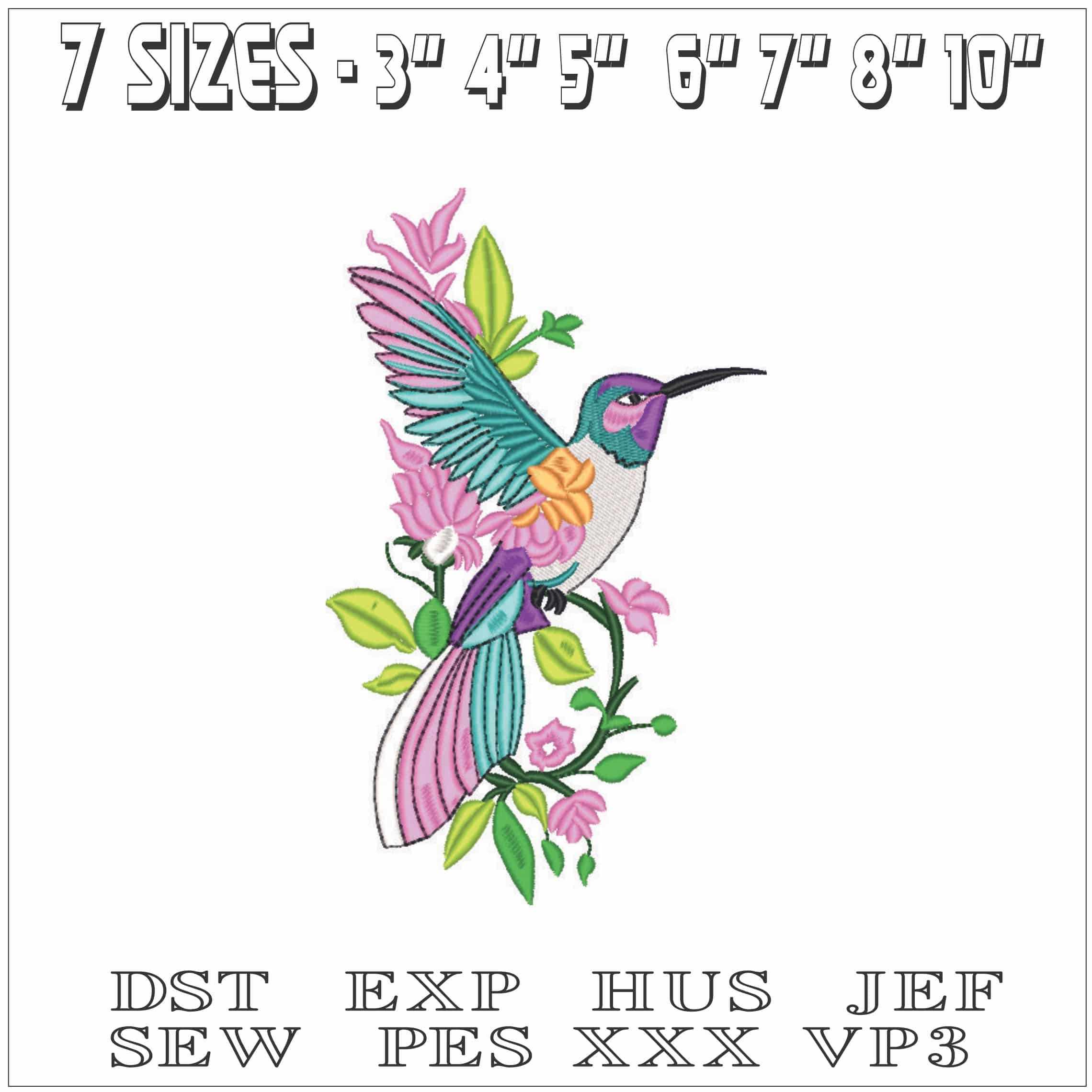 Humming bird on Flowers-Elegant embroidery design file - instant download — view 2