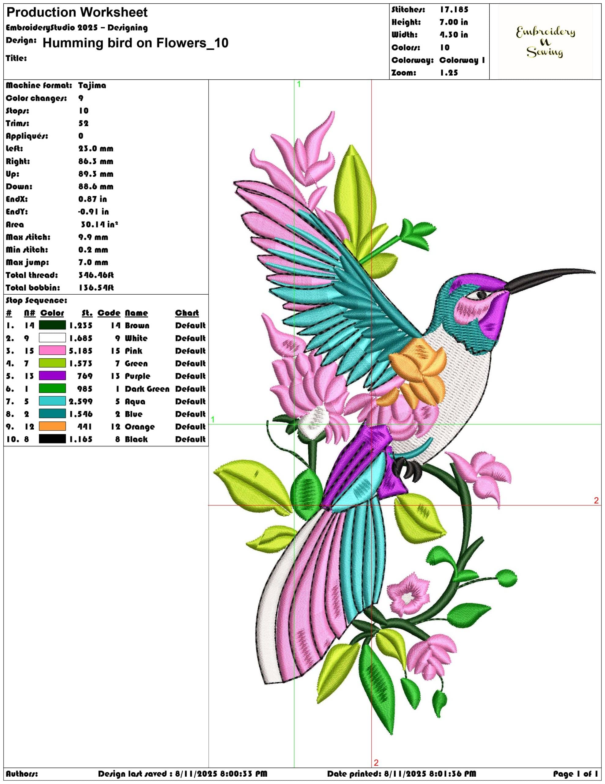 Humming bird on Flowers-Elegant embroidery design file - instant download — view 3