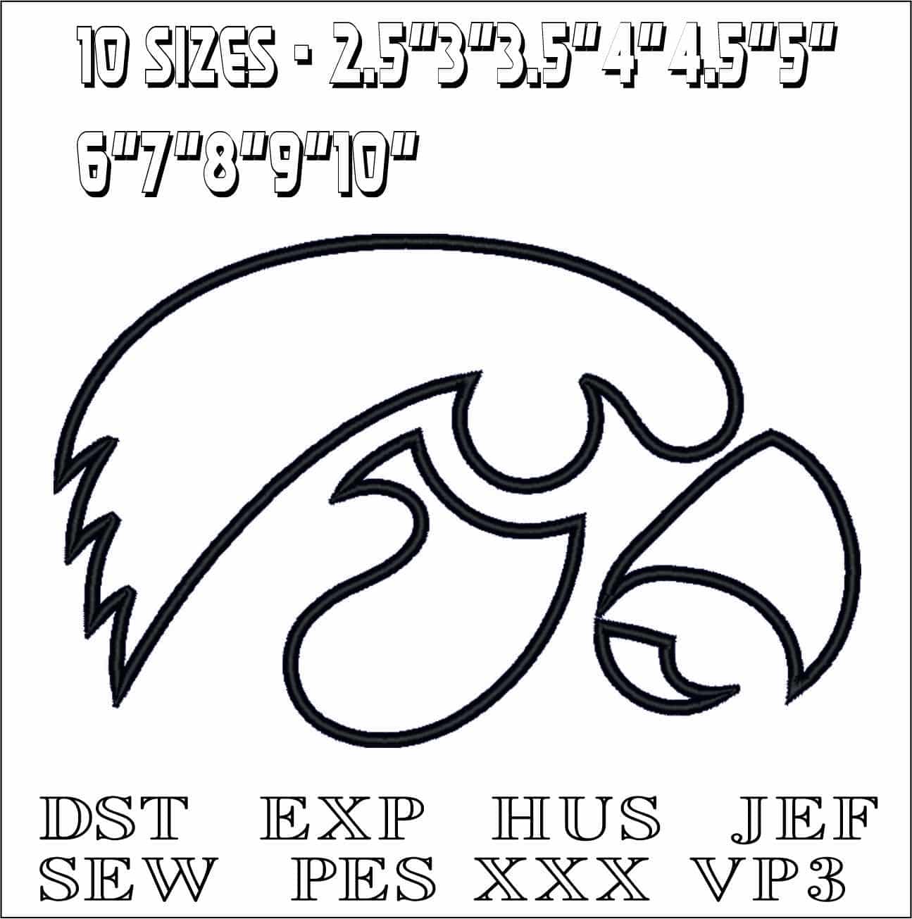 Iowa Hawkeye Outline-Elegant embroidery design file - instant download — view 2