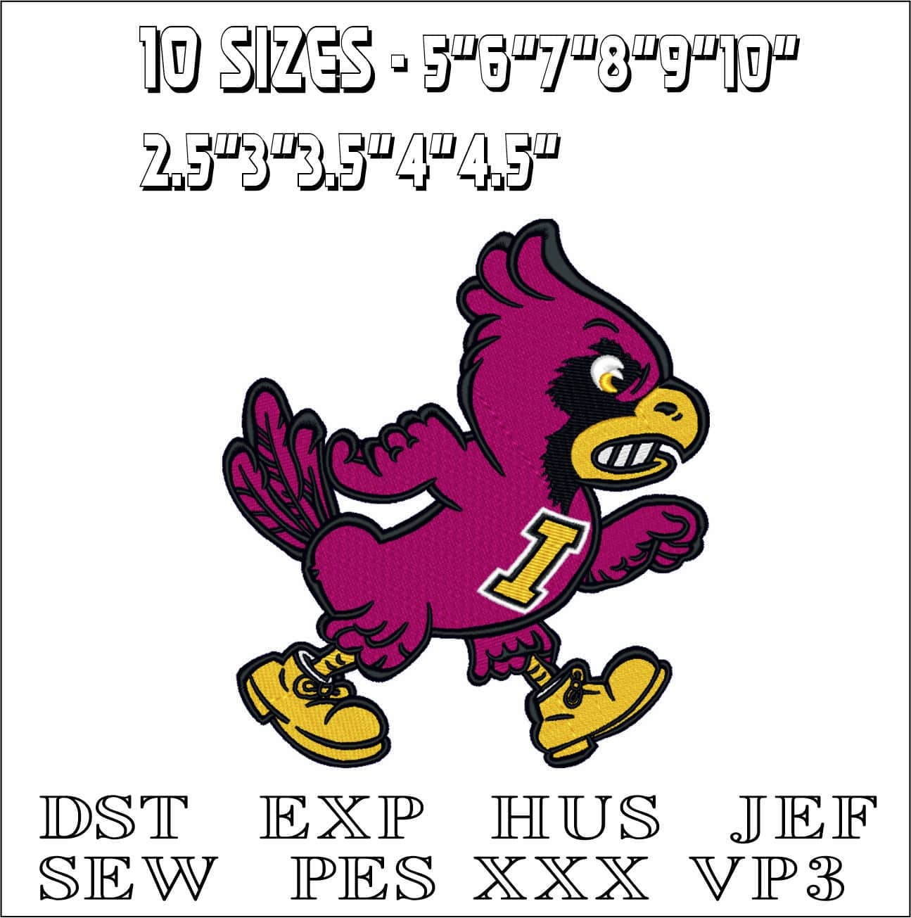 Iowa State Cyclones Cardinal 1978-Elegant embroidery design file - instant download — view 2