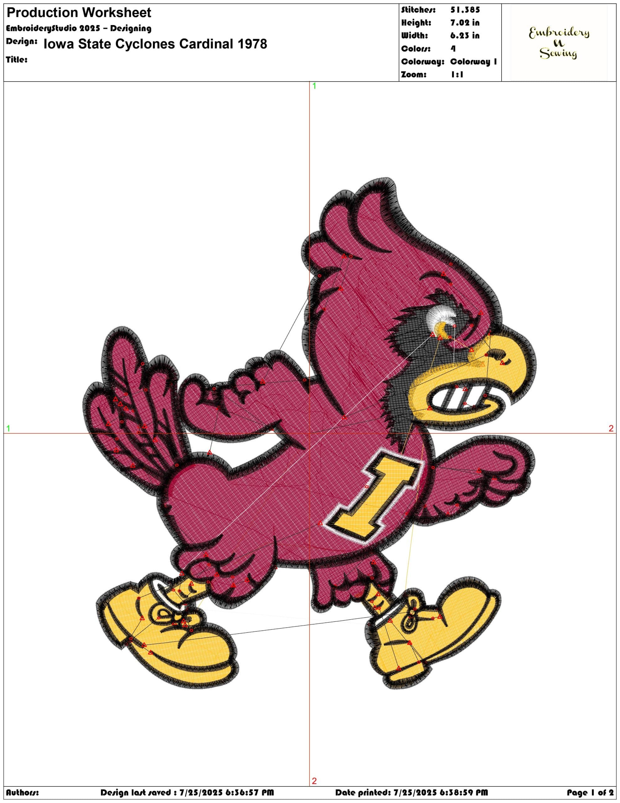 Iowa State Cyclones Cardinal 1978-Elegant embroidery design file - instant download — view 4