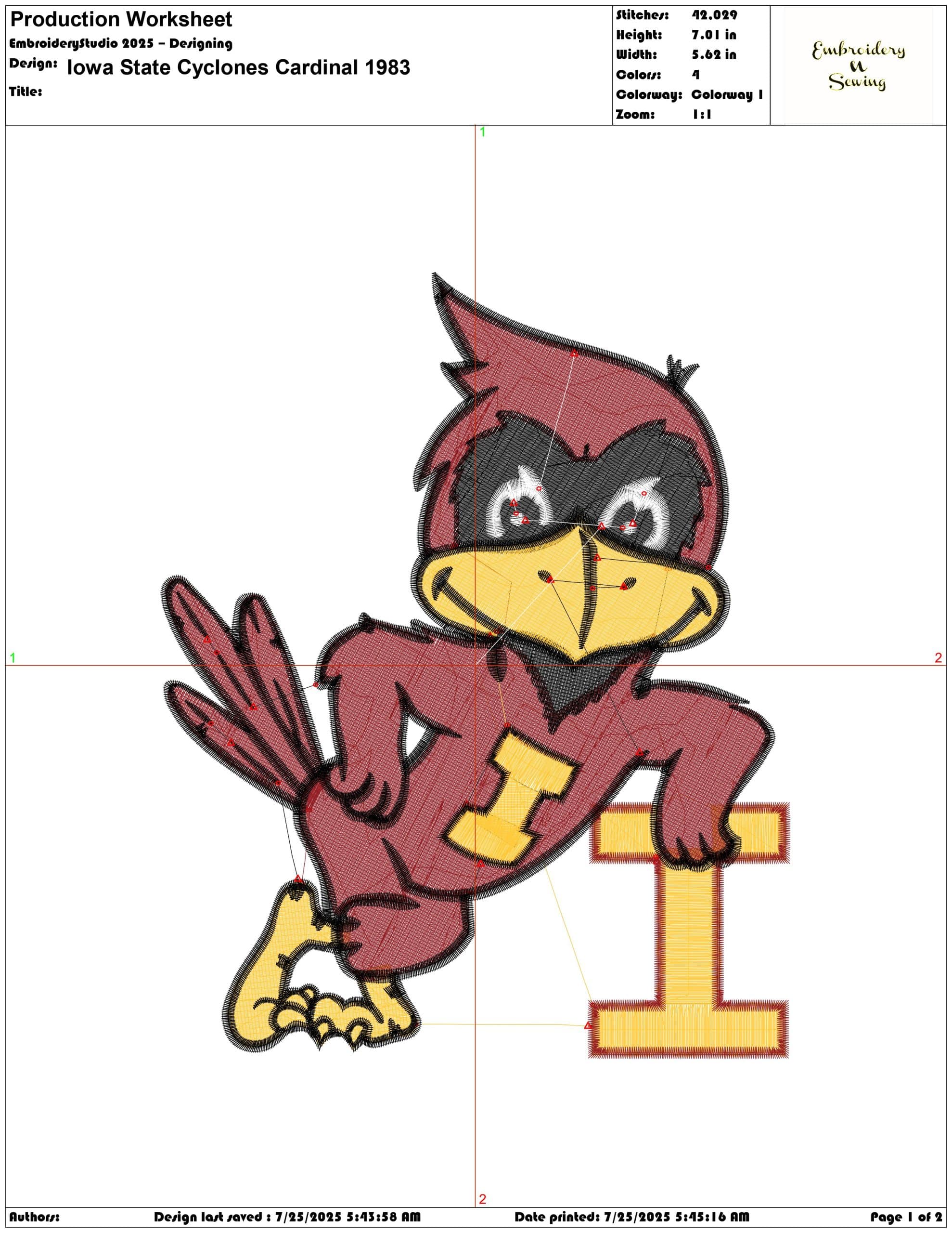 Iowa State Cyclones Cardinal 1983-Elegant embroidery design file - instant download — view 4