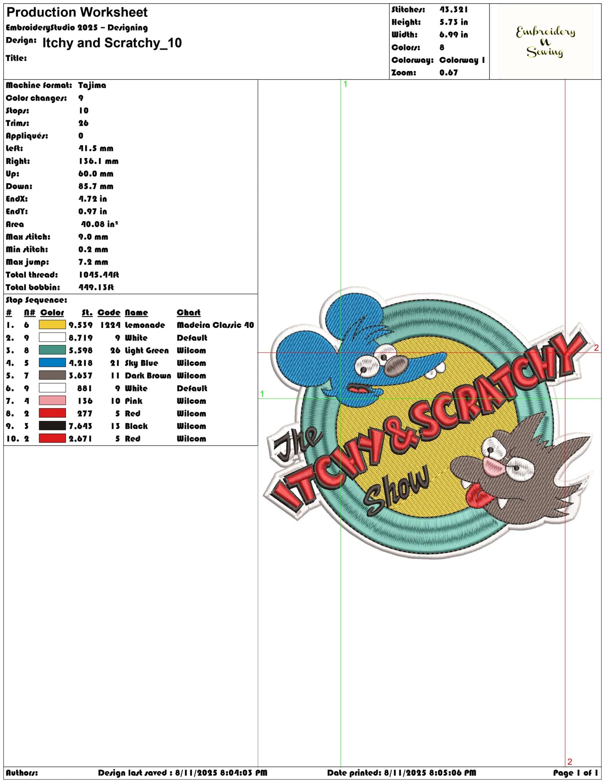 Itchy and Scratchy-Elegant embroidery design file - instant download — view 3