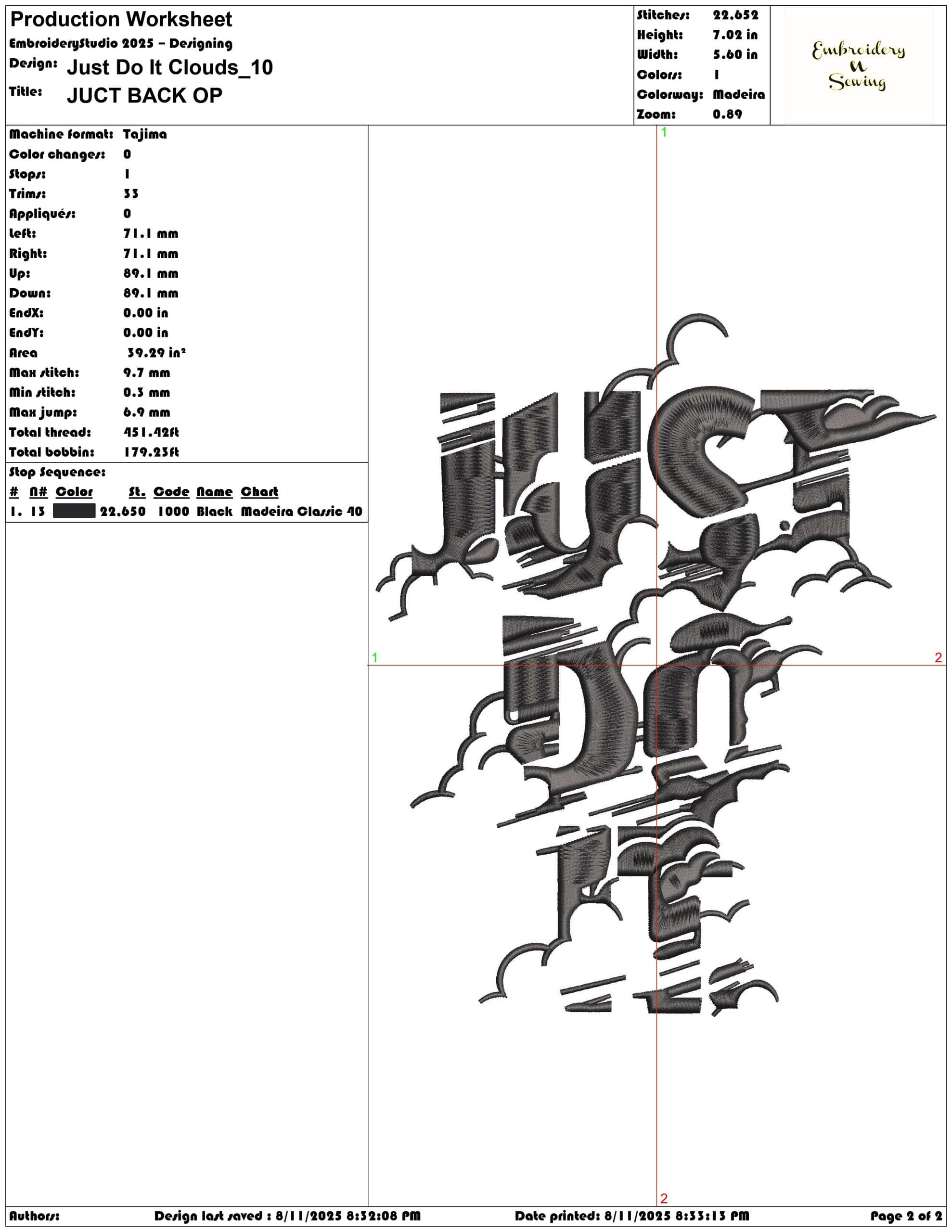 Just Do It Clouds -Elegant embroidery design file - instant download — view 3