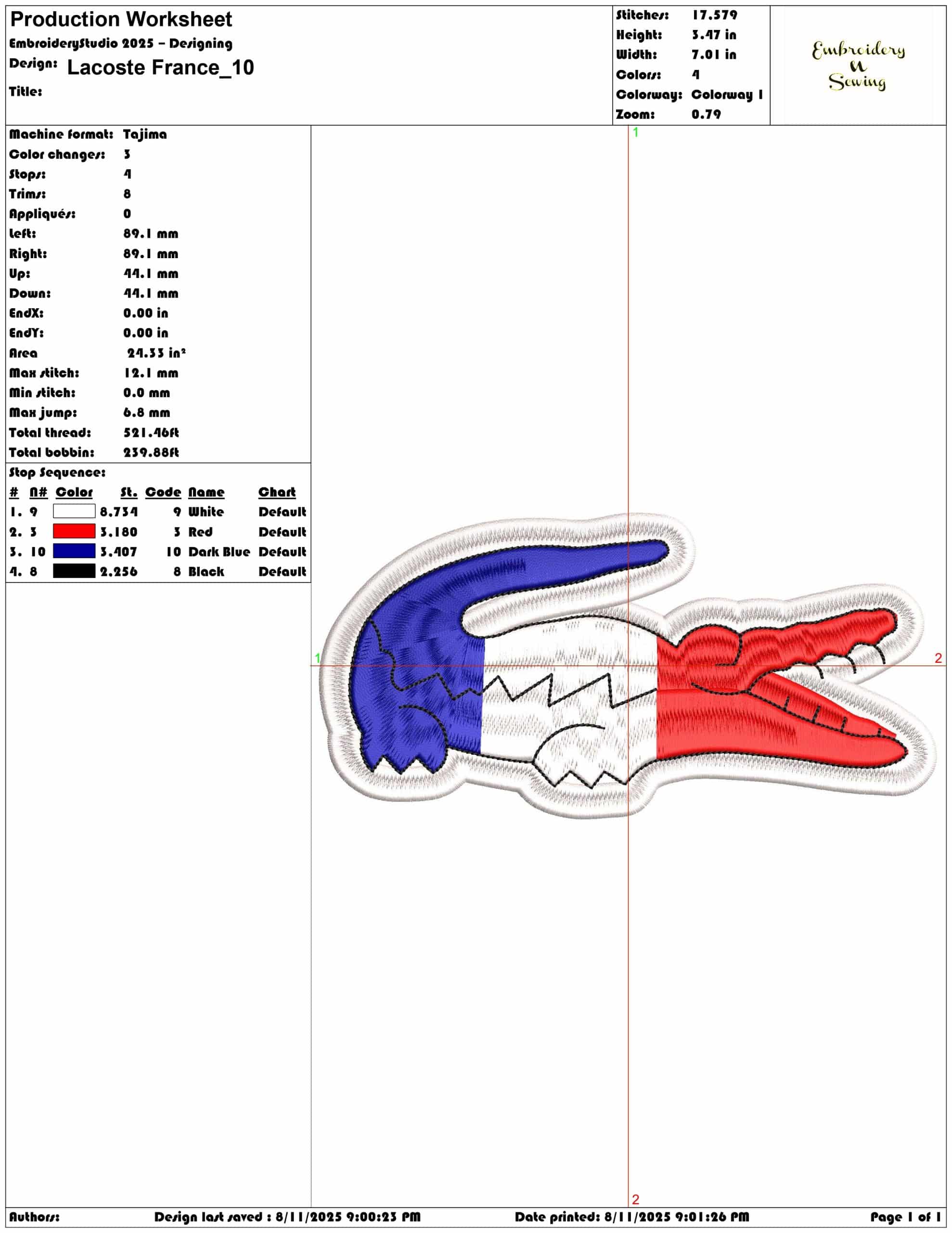 Lacoste France-Elegant embroidery design file - instant download — view 3