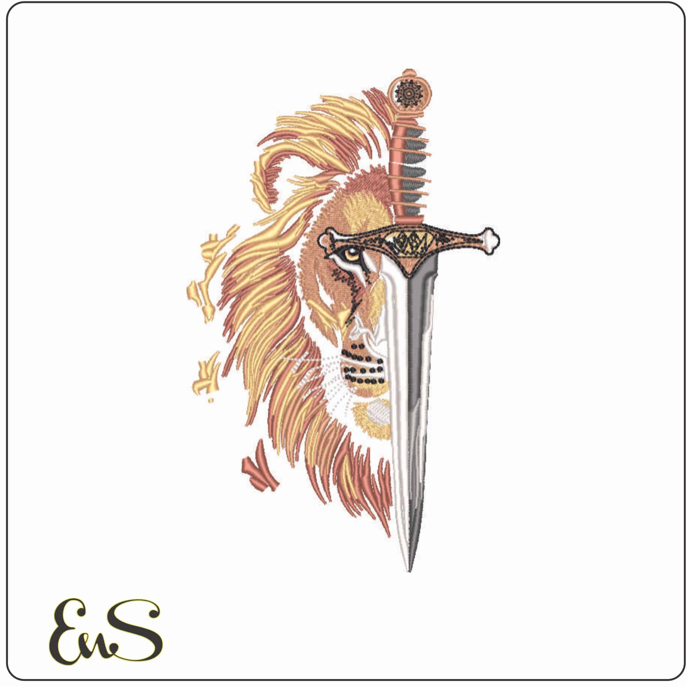Lion and Knife-Elegant embroidery design file - instant download