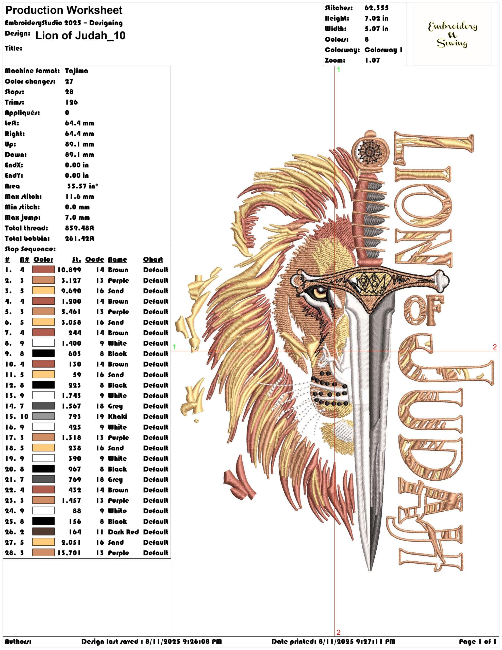 Lion and Knife-Elegant embroidery design file - instant download — view 3