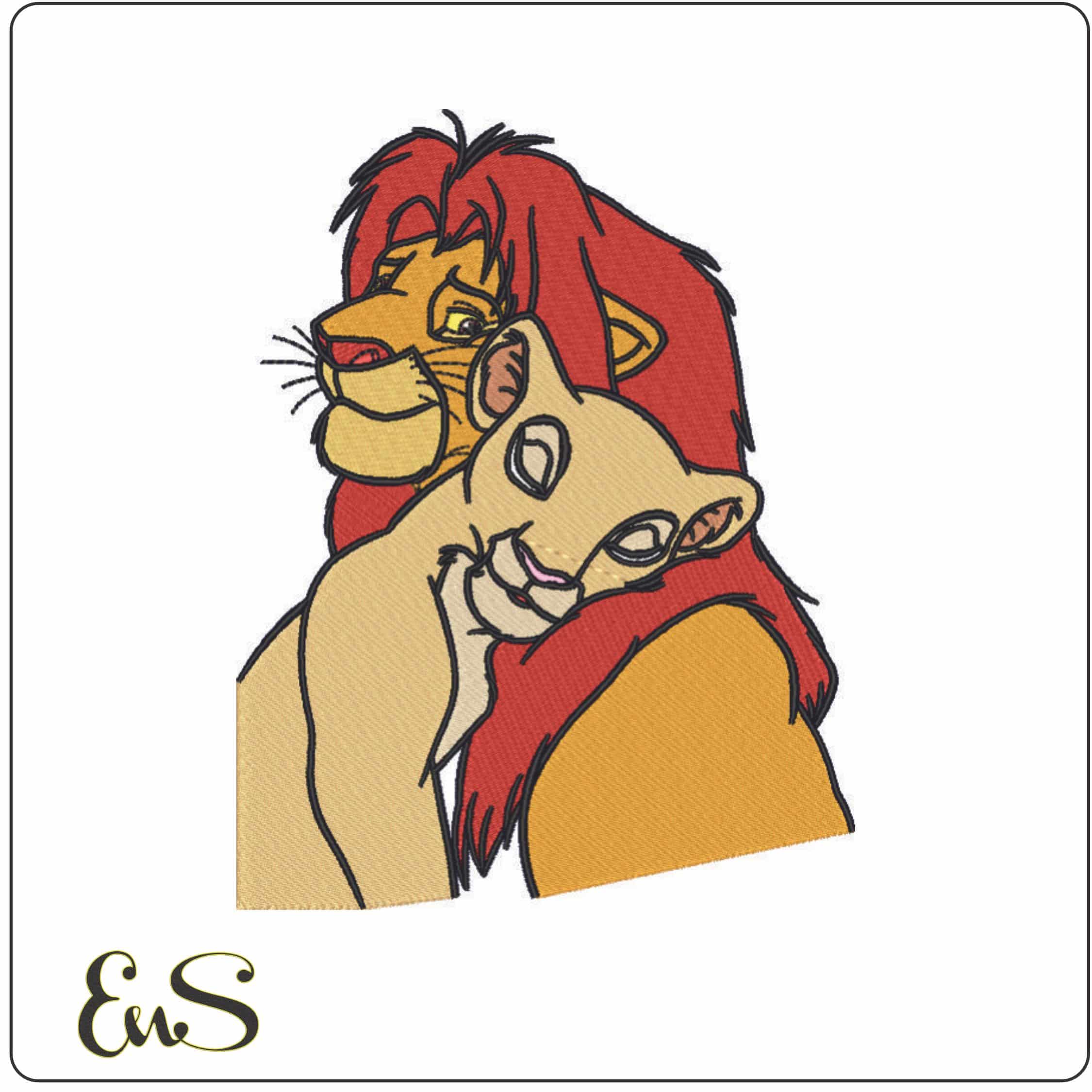 Lion King Simba and Nala-Elegant embroidery design file - instant download