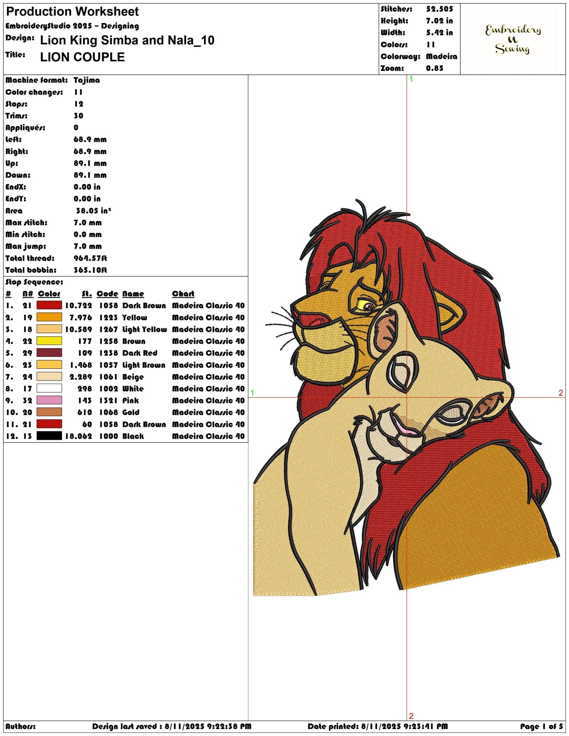 Lion King Simba and Nala-Elegant embroidery design file - instant download — view 3