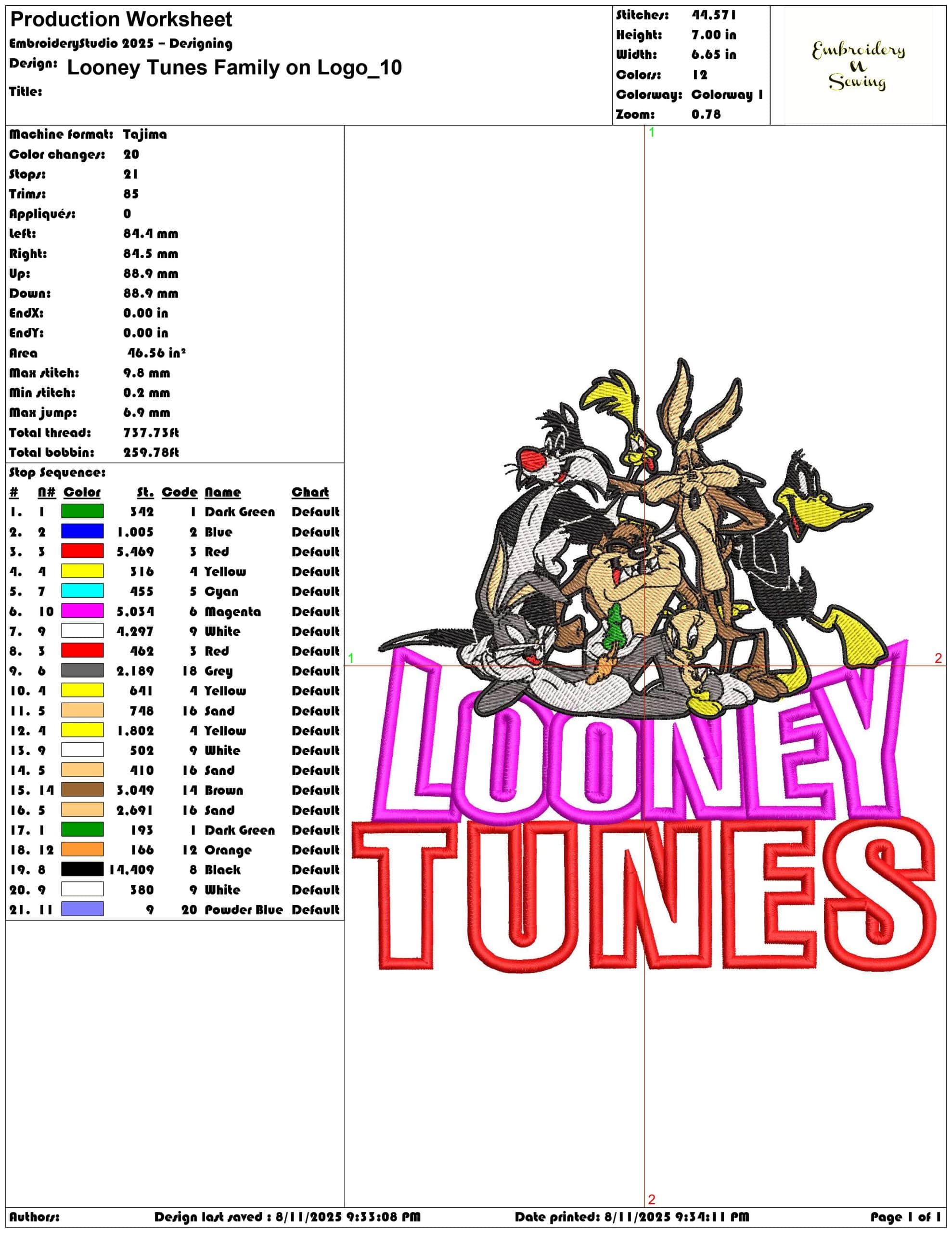 Looney Tunes Family on Logo-Elegant embroidery design file - instant download — view 3