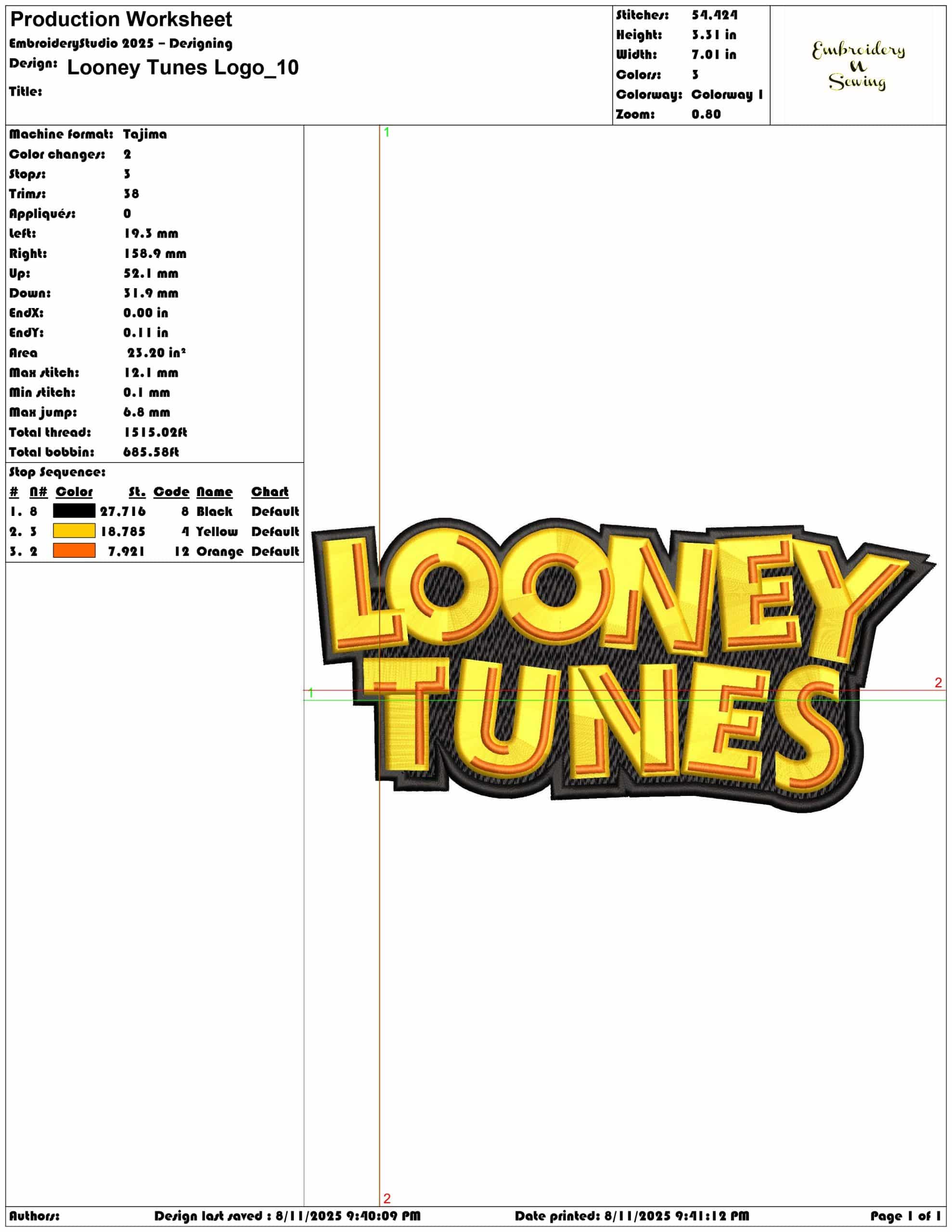 Looney Tunes Logo-Elegant embroidery design file - instant download — view 3