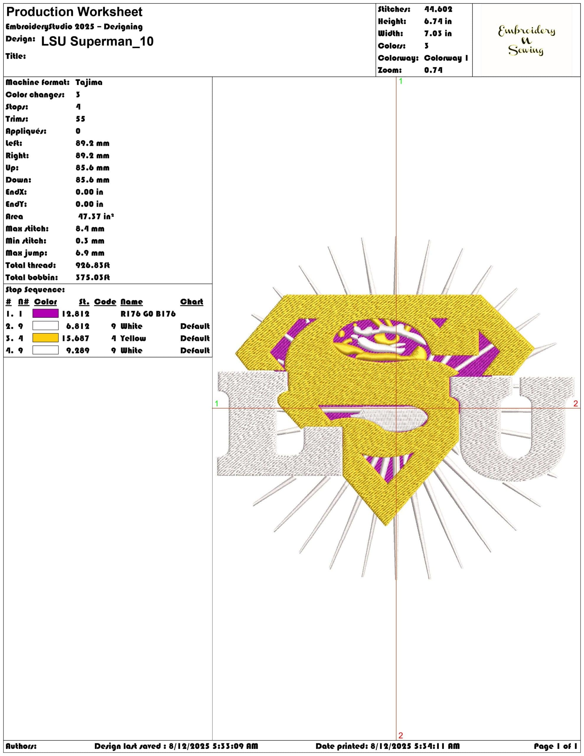 LSU Superman-Elegant embroidery design file - instant download — view 3